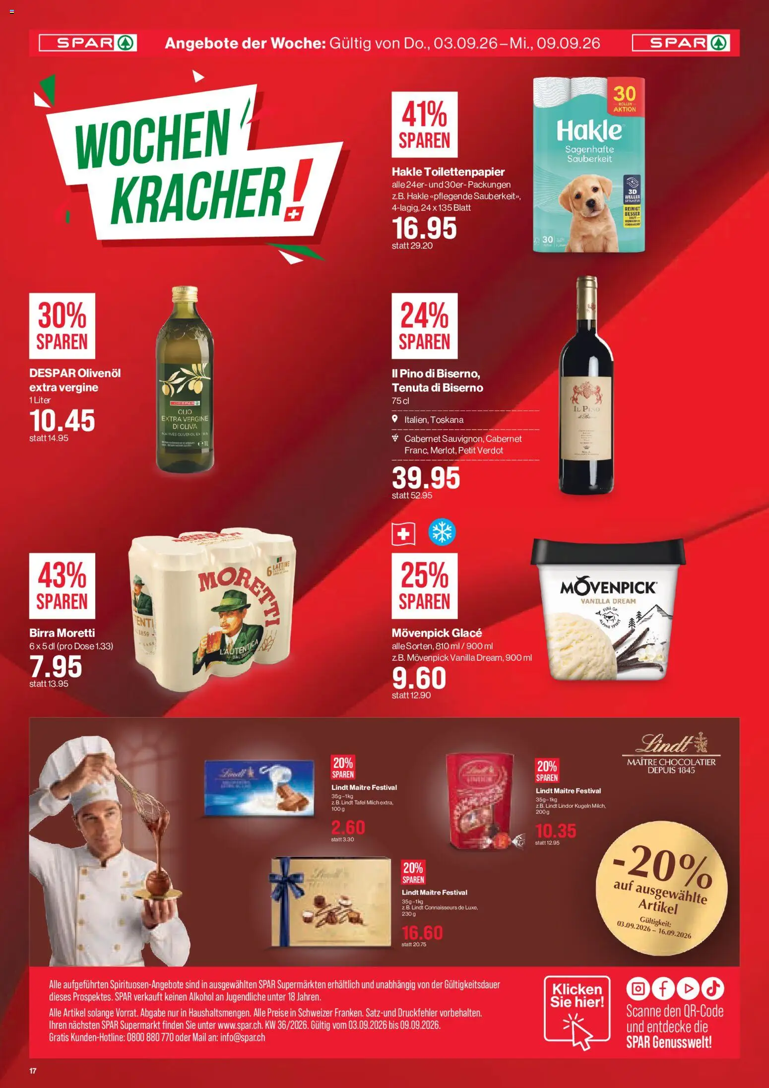 SPAR aktionen – gültig ab 03.09.2026 | Seite: 17 | Produkte: Glace, Toilettenpapier, Lindor