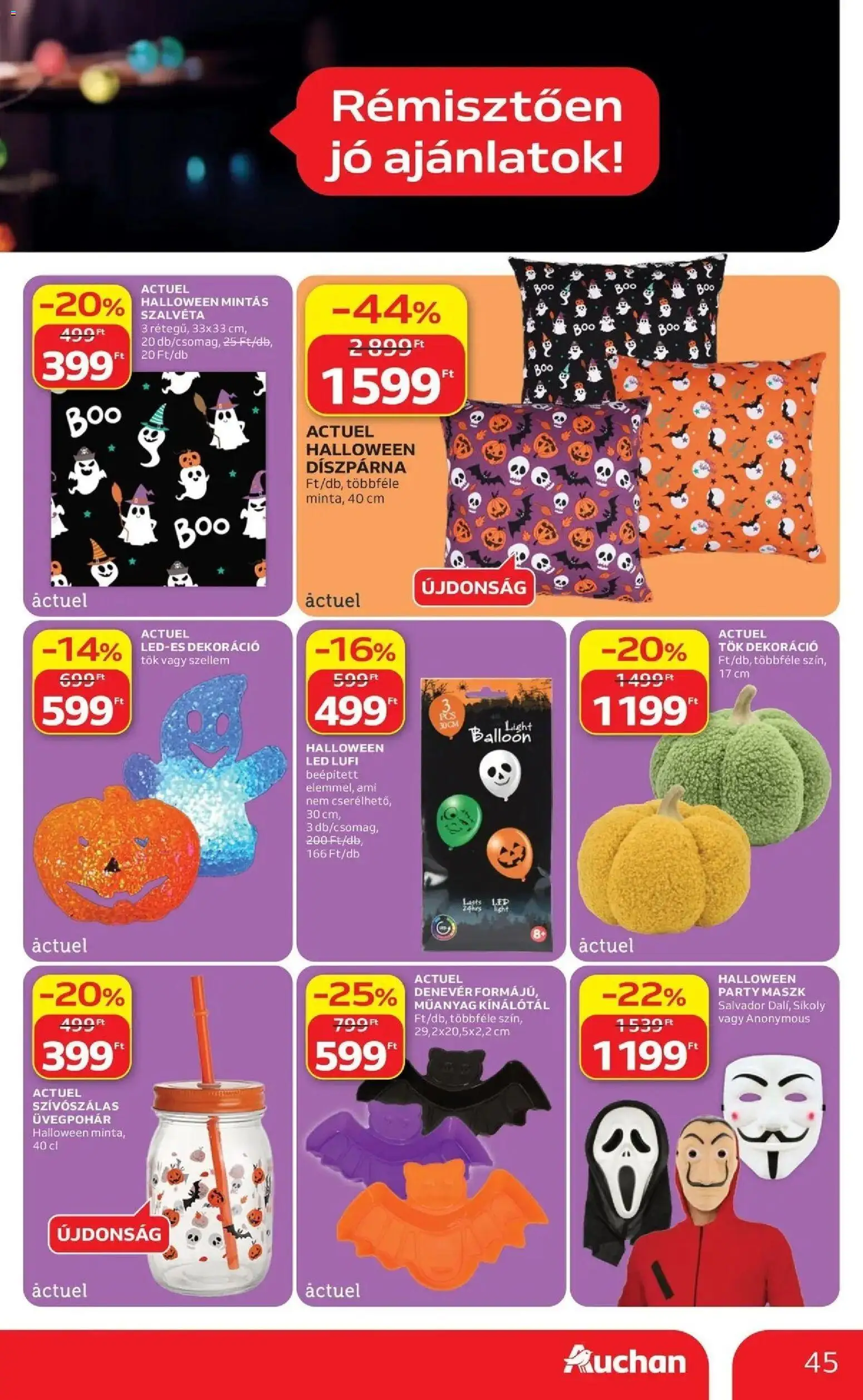 Auchan akciós újság Szolnok - 2026.09.17. -tól/töl > akció, lapozható szórólap 🛍️ | Oldal: 45 | Termékek: Szalvéta, Maszk, Dekoráció, Díszpárna
