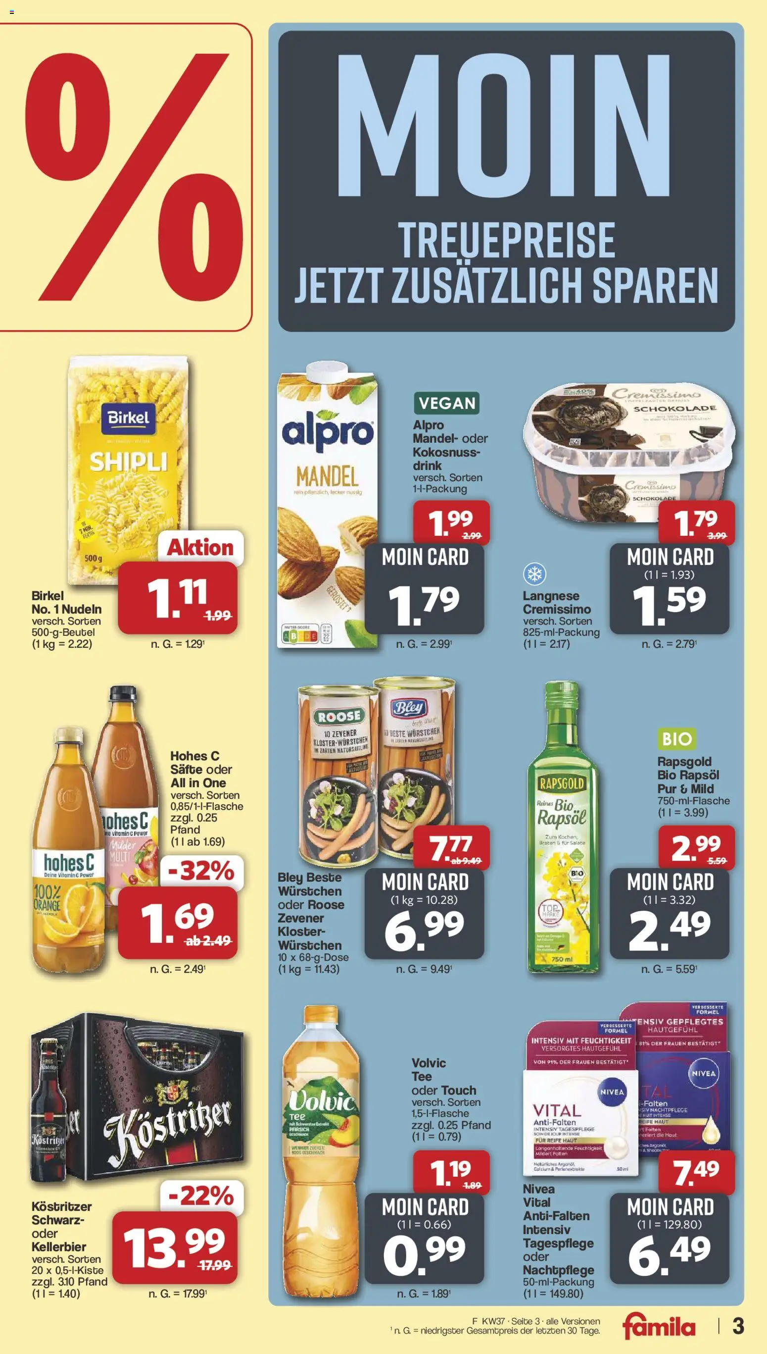Famila Nordwest Prospekt – gültig ab 07.09.2026 | Seite: 3 | Produkte: Rapsöl, Alpro, Pfirsich, Nudeln