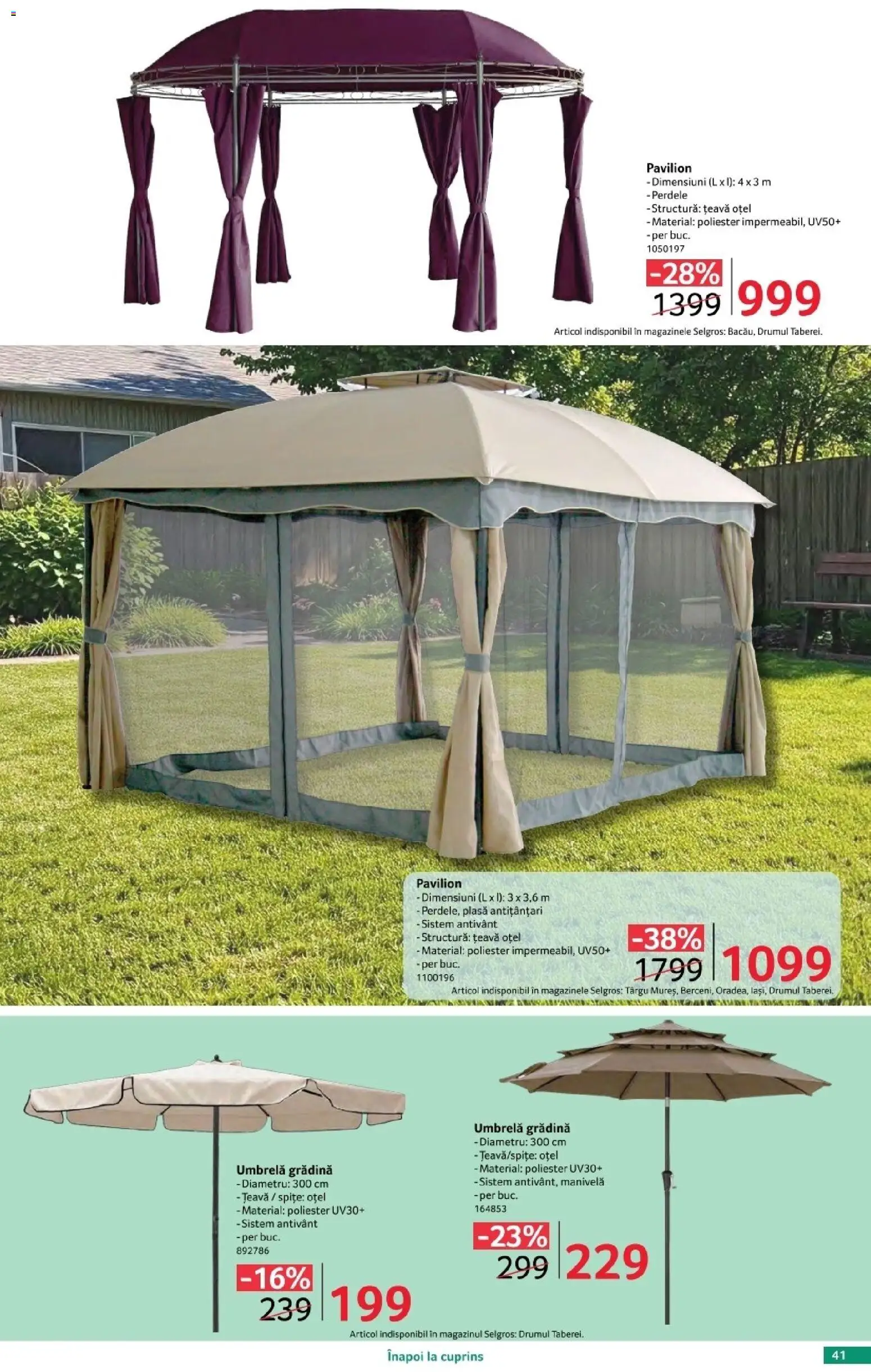 Noul catalog Selgros – valabil de la 17.04.2026 | Pagină: 41 | Produse: Umbrelă, Pavilion, Țeavă