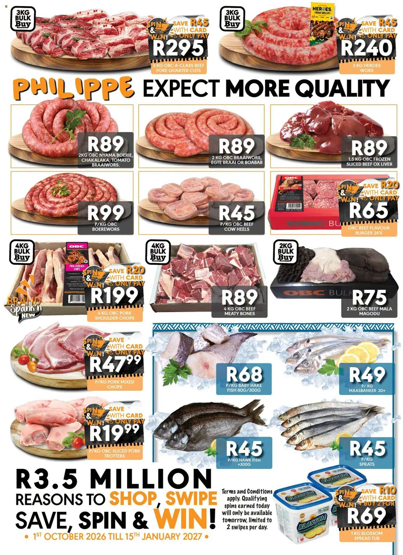 New OBC catalogue – valid from 24/09/2026 | Page: 3 | Products: Liver, Boerewors, Pork, Fish