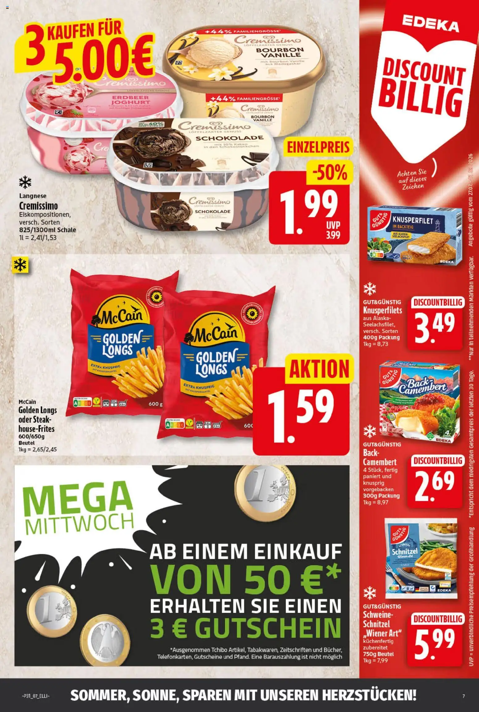 Elli Markt Prospekt Langenberg – gültig ab 27.07.2026 | Seite: 7 | Produkte: Langnese cremissimo, McCain, Schnitzel, Steak