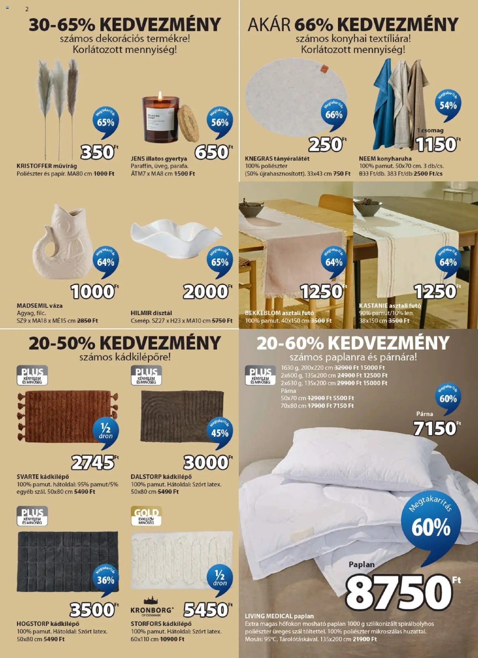 JYSK akciós ujság - amely érvényes a következő dátumtól: 03.06.2026 | Oldal: 2 | Termékek: Paplan, Párna, Váza, Gyertya