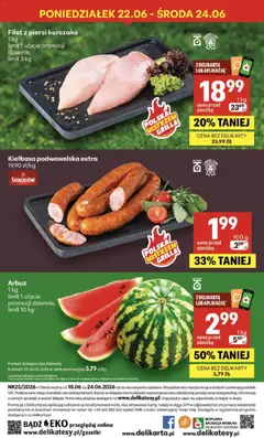 Pogląd oferty "Delikatesy Centrum gazetka" - ważna od 18.06.2026 | Strona: 40 | Produkty: Kiełbasa, Piersi, Delikatesy, Filet z piersi kurczaka