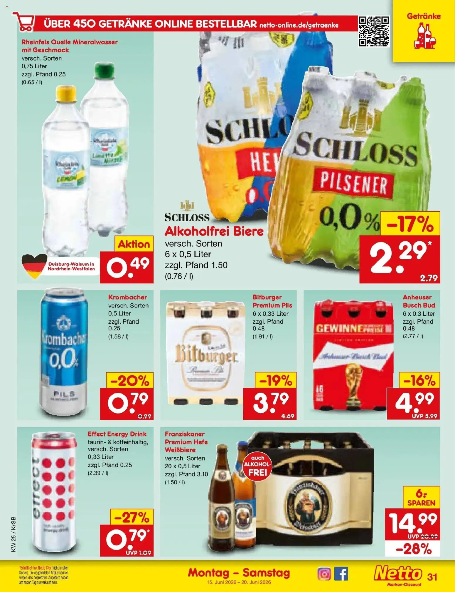 Netto Marken-Discount Prospekt Jüchen – gültig ab 15.06.2026 | Seite: 43 | Produkte: Bitburger, Energy, Pils, Rheinfels quelle