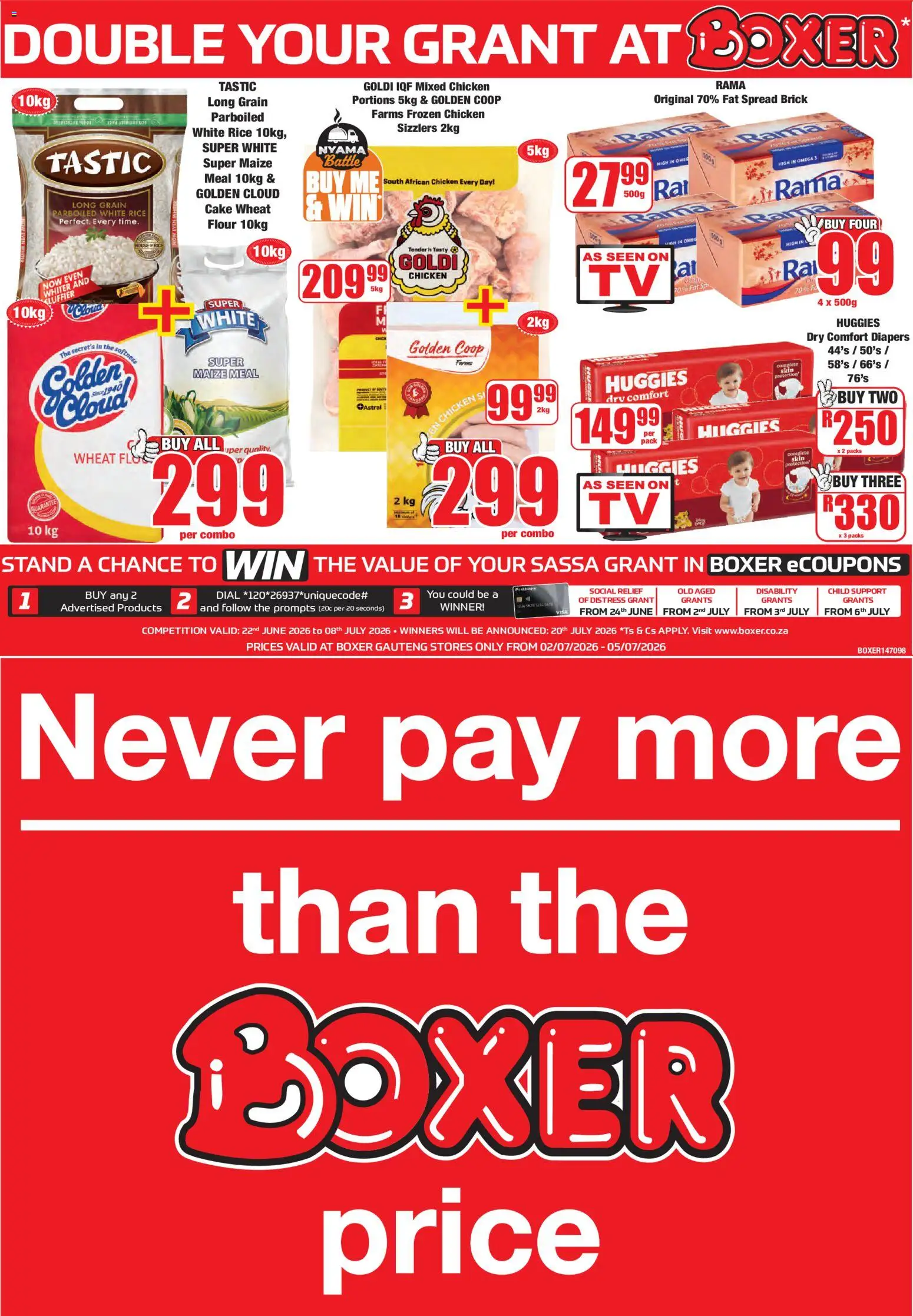 New Boxer catalogue – valid from 02/07/2026 | Page: 1 | Products: Cake, Flour, Rice, Fat spread