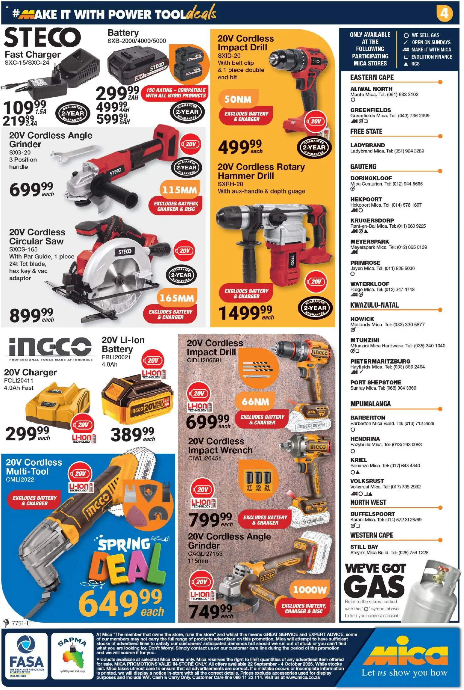 New MICA catalogue – valid from 22/09/2026 | Page: 4 | Products: Drill, Charger, Hammer, Stock
