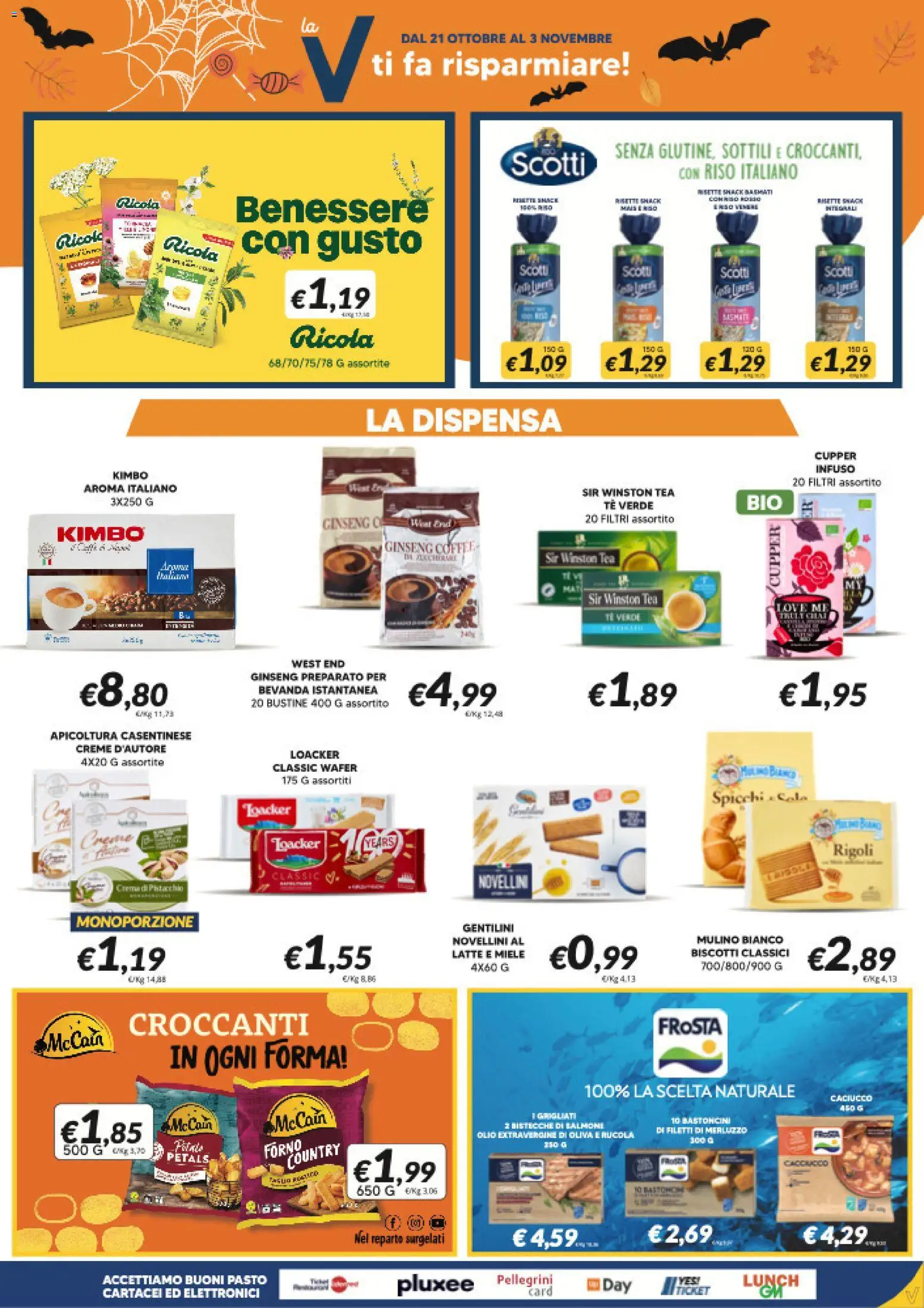 Volantino Visotto del 21/10/2026 | Pagina: 5 | Prodotti: Biscotti, Latte, Tè verde, Kimbo