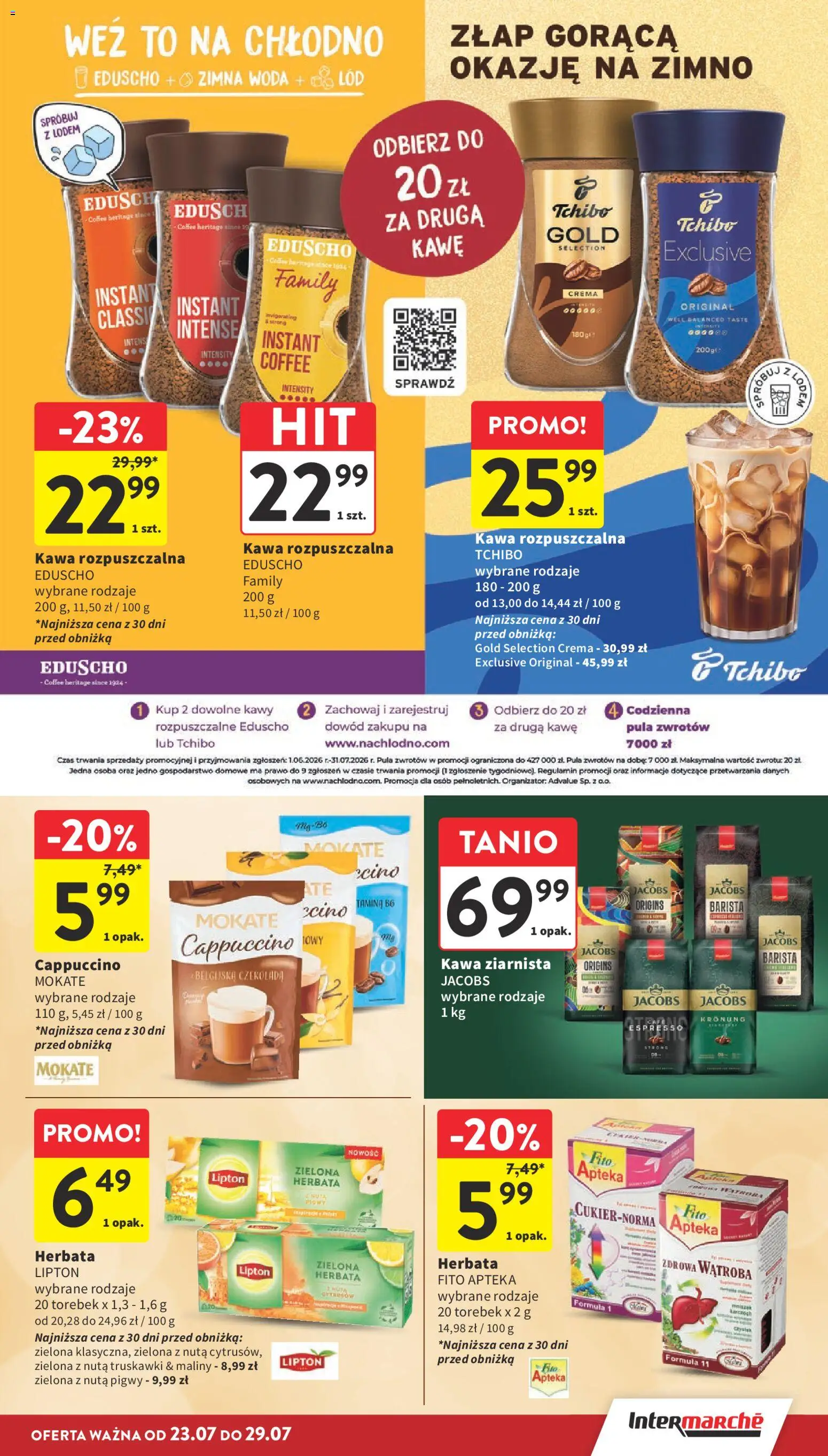 Intermarche gazetka od 23.07.2026 | Strona: 23 | Produkty: Kawa ziarnista, Cappuccino, Kawa, Herbata