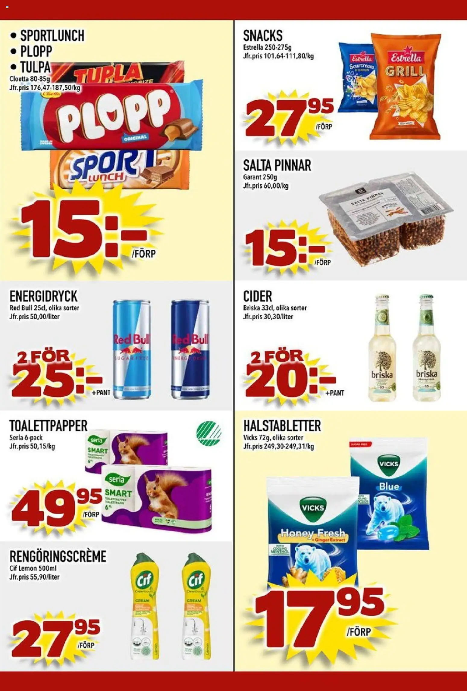 Din Mat reklamblad aktuell från 19/10/2026 | Sida: 7 | Produkter: Grill, Red bull, Toalettpapper, Snacks