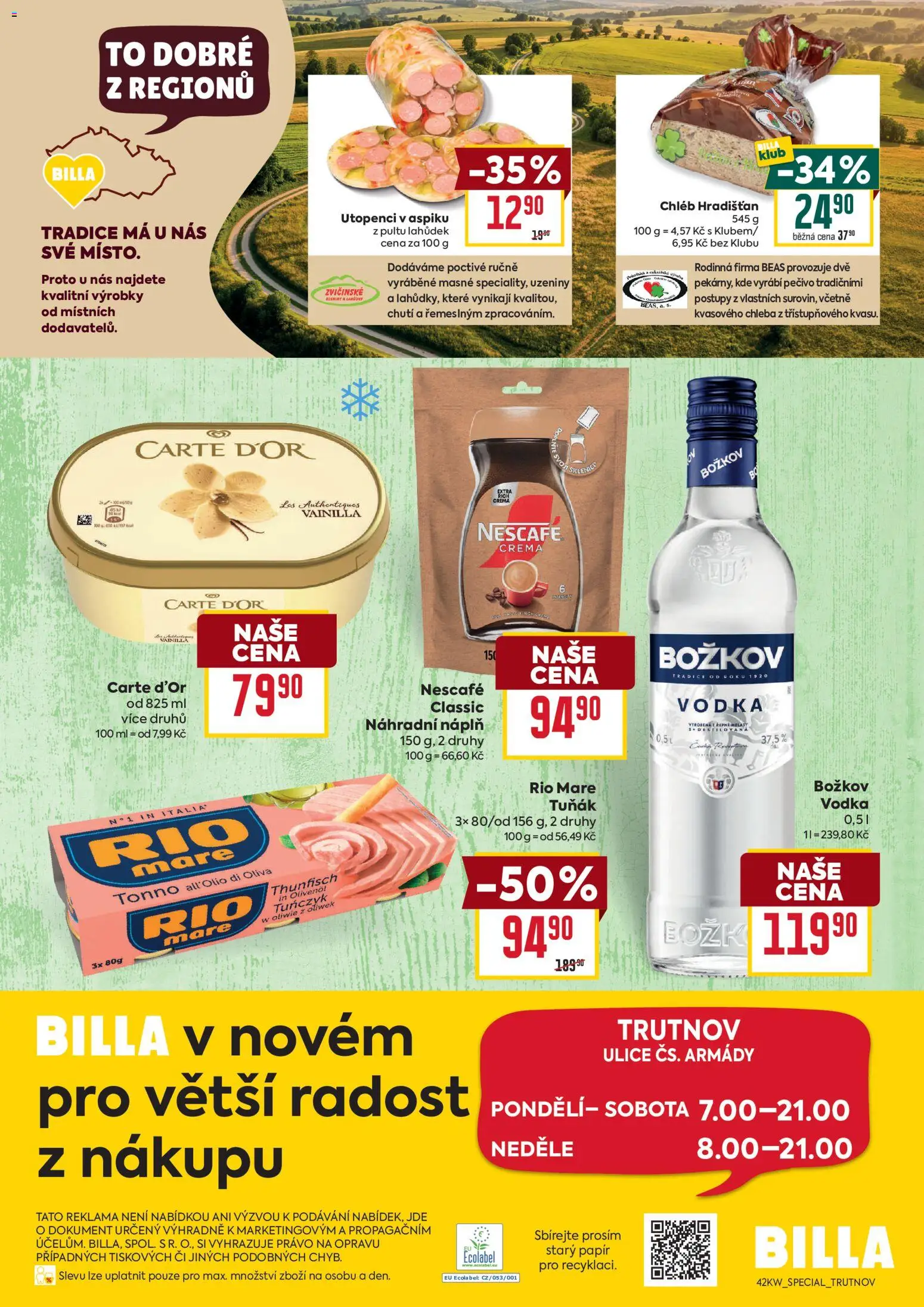 Billa leták - Trutnov od 14.10.2026 | Strana: 2 | Produkty: Chleba, Vodka, Pečivo, Crema