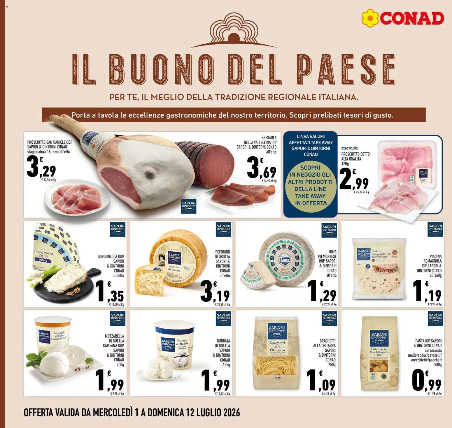 Volantino Conad del 01/07/2026 | Pagina: 8 | Prodotti: Bresaola, Piadina, Pecorino, Burrata