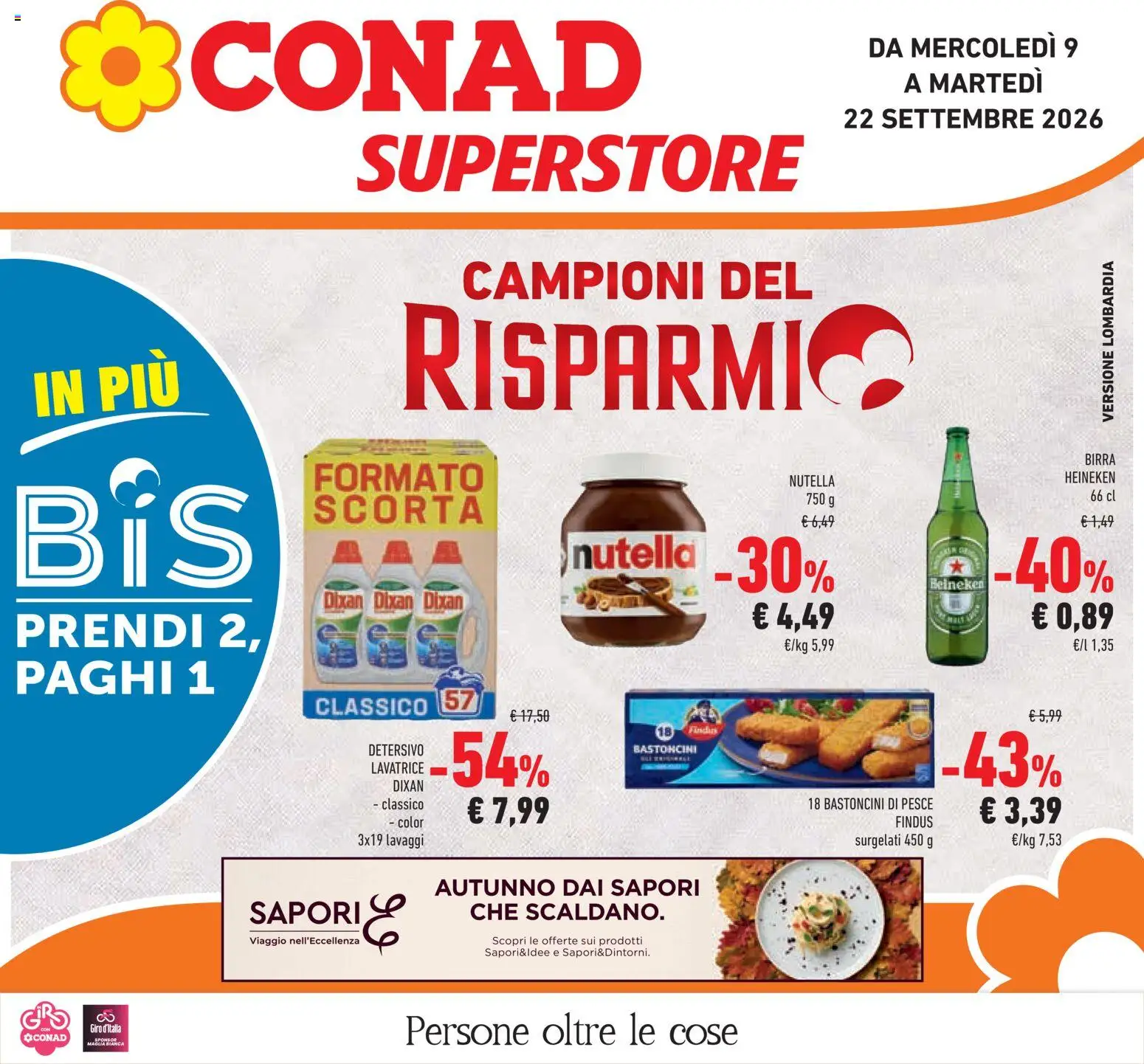 Volantino Conad del 09/09/2026 | Pagina: 1 | Prodotti: Birra, Pesce, Lavatrice, Heineken