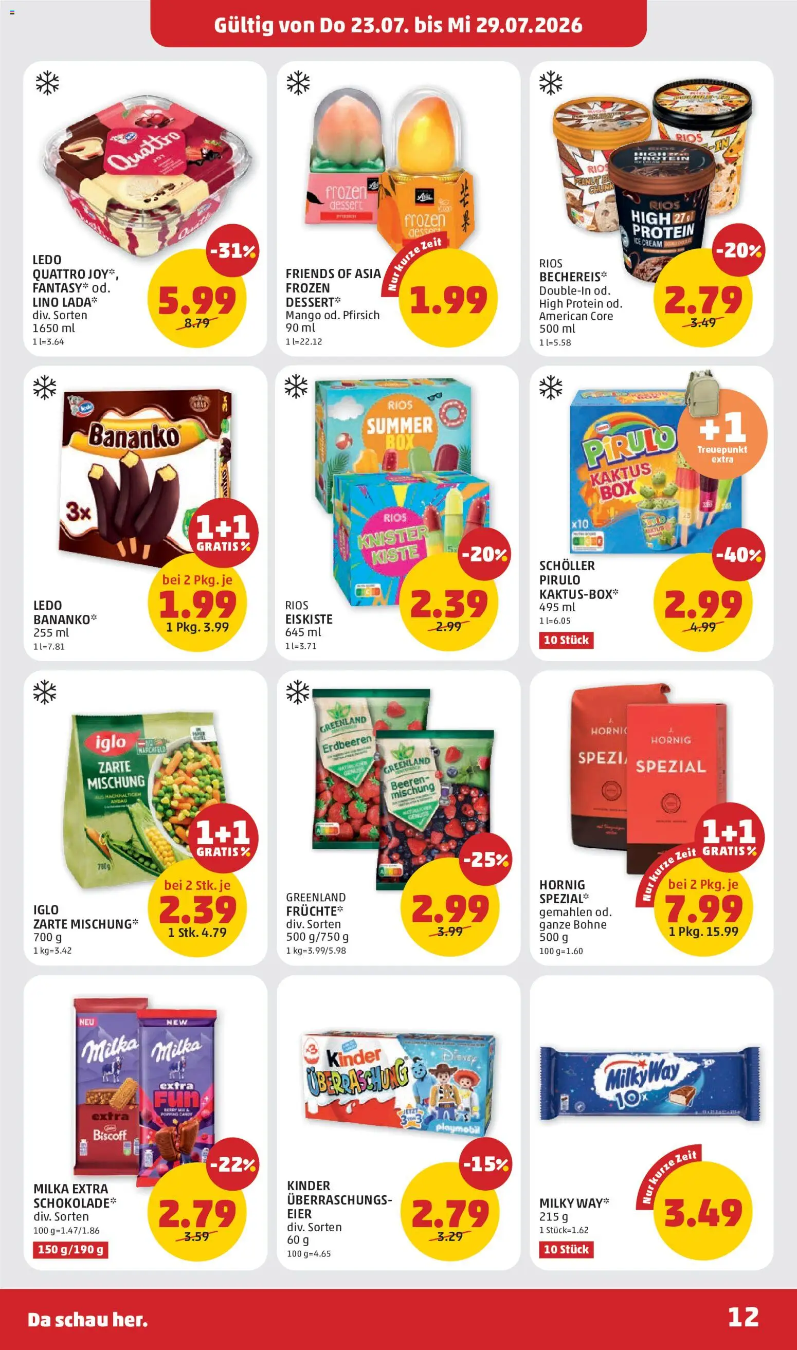 Penny Markt Flugblatt gültig ab 23.07.2026 | Seite: 12 | Produkte: Erdbeeren, Mango, Pfirsich, Eier