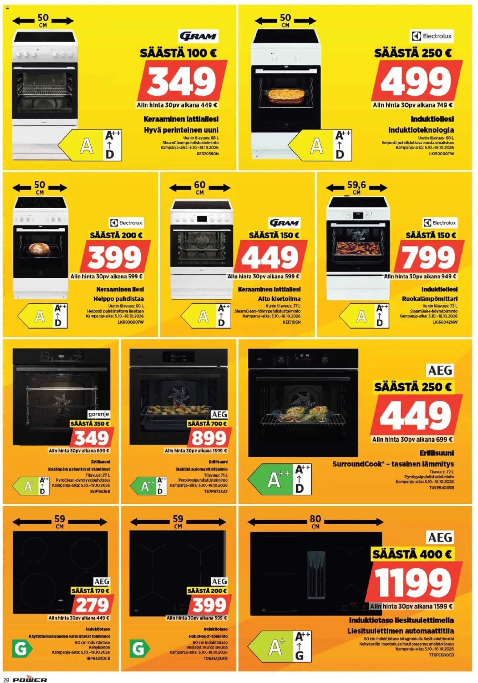 Power tarjoukset – voimassa 29/09/2026 alkaen | Sivu: 28 | Tuotteet: Induktiotaso, Uuni, Erillisuuni