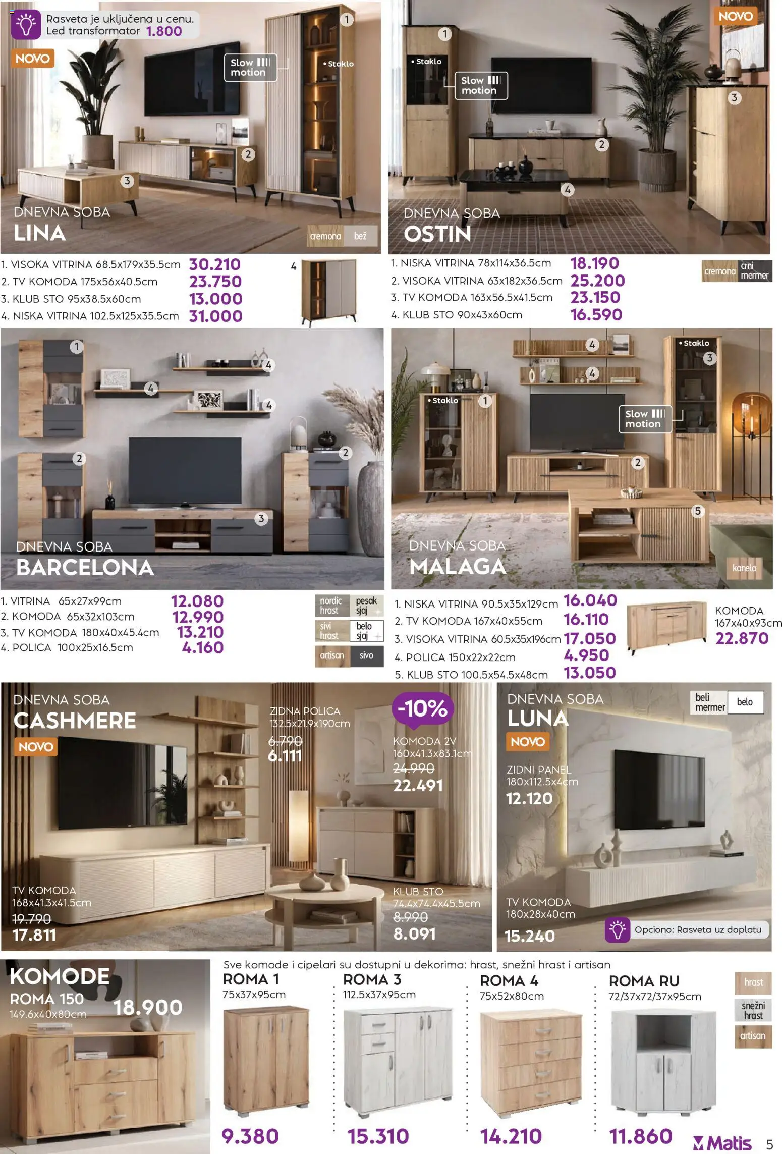 Matis katalog - važi od 01.06.2026 | Strana: 5 | Proizvode: Komoda, Tv komoda, Polica, Sto