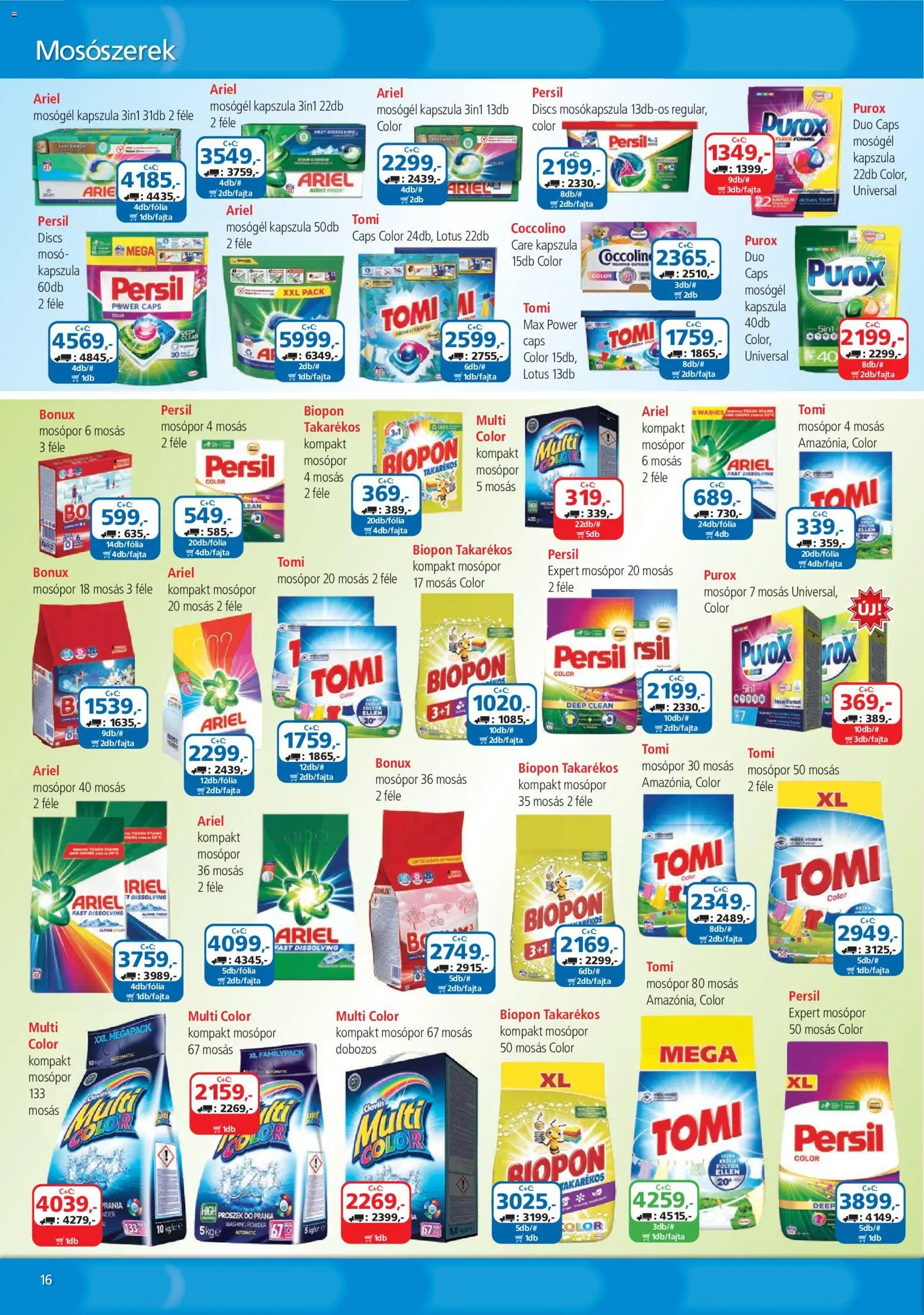 ÁRKLUB akciós ujság - amely érvényes a következő dátumtól: 2026.10.01. | Oldal: 16 | Termékek: Kapszula, Coccolino, Persil, Mosópor