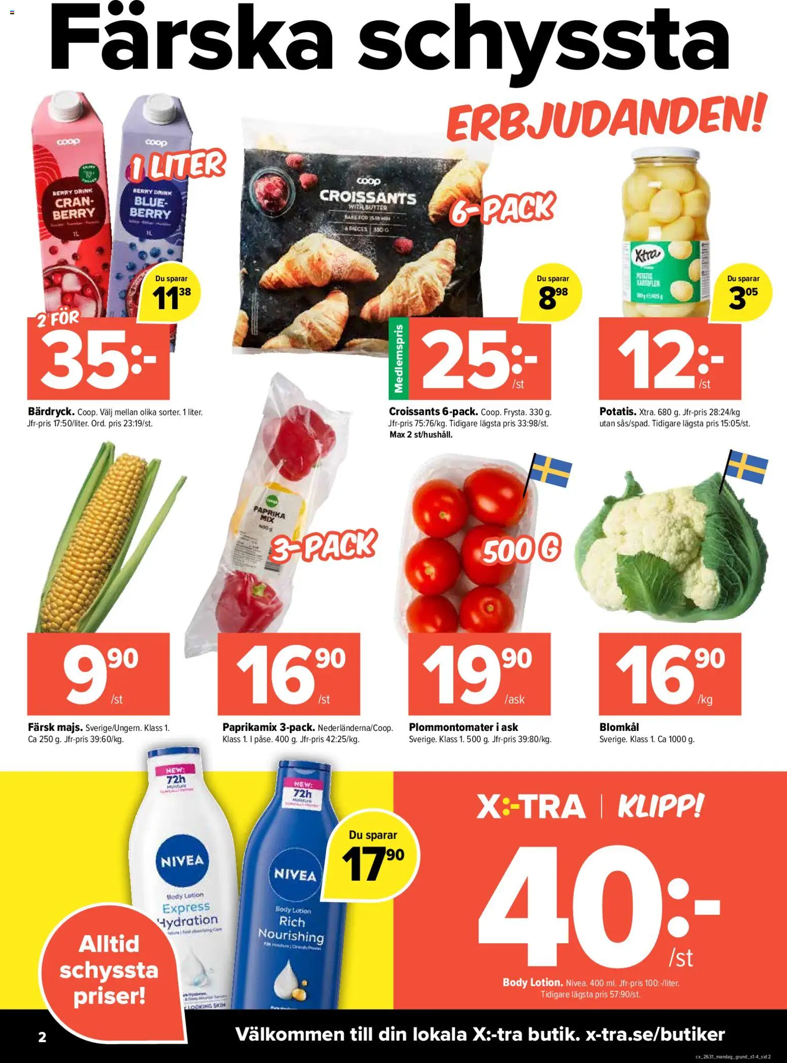 Coop X:-TRA reklamblad aktuell från 27/07/2026 | Sida: 2 | Produkter: Body lotion, Blomkål
