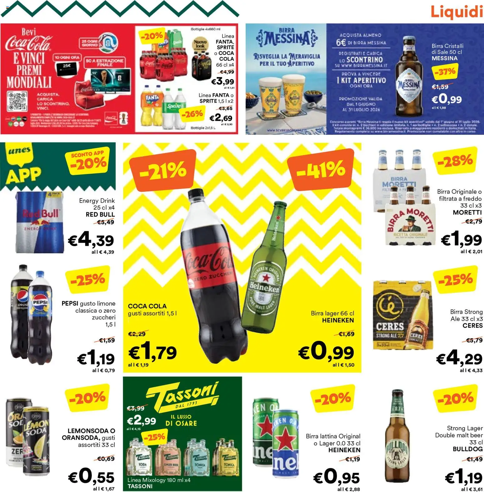 Volantino Unes del 17.06.2026 | Pagina: 19 | Prodotti: Birra Moretti, Red Bull, Heineken, Aperitivo