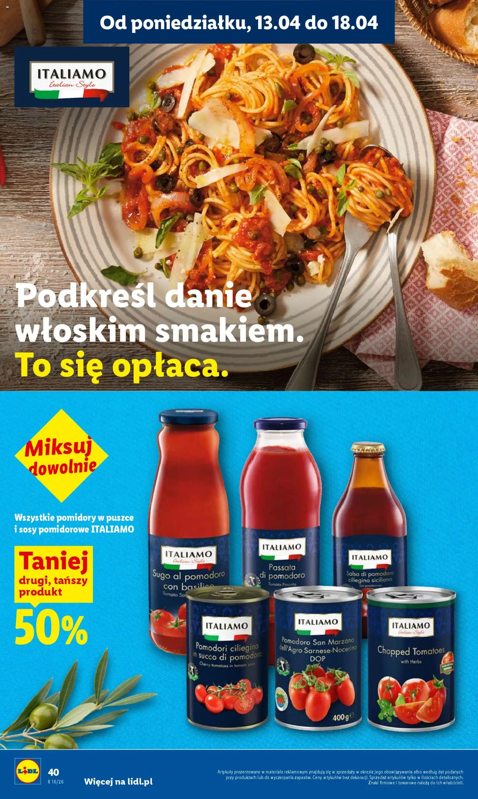 Lidl gazetka od 13.04.2026 | Strona: 40 | Produkty: Pomidory w puszce, Pomidory, Sól