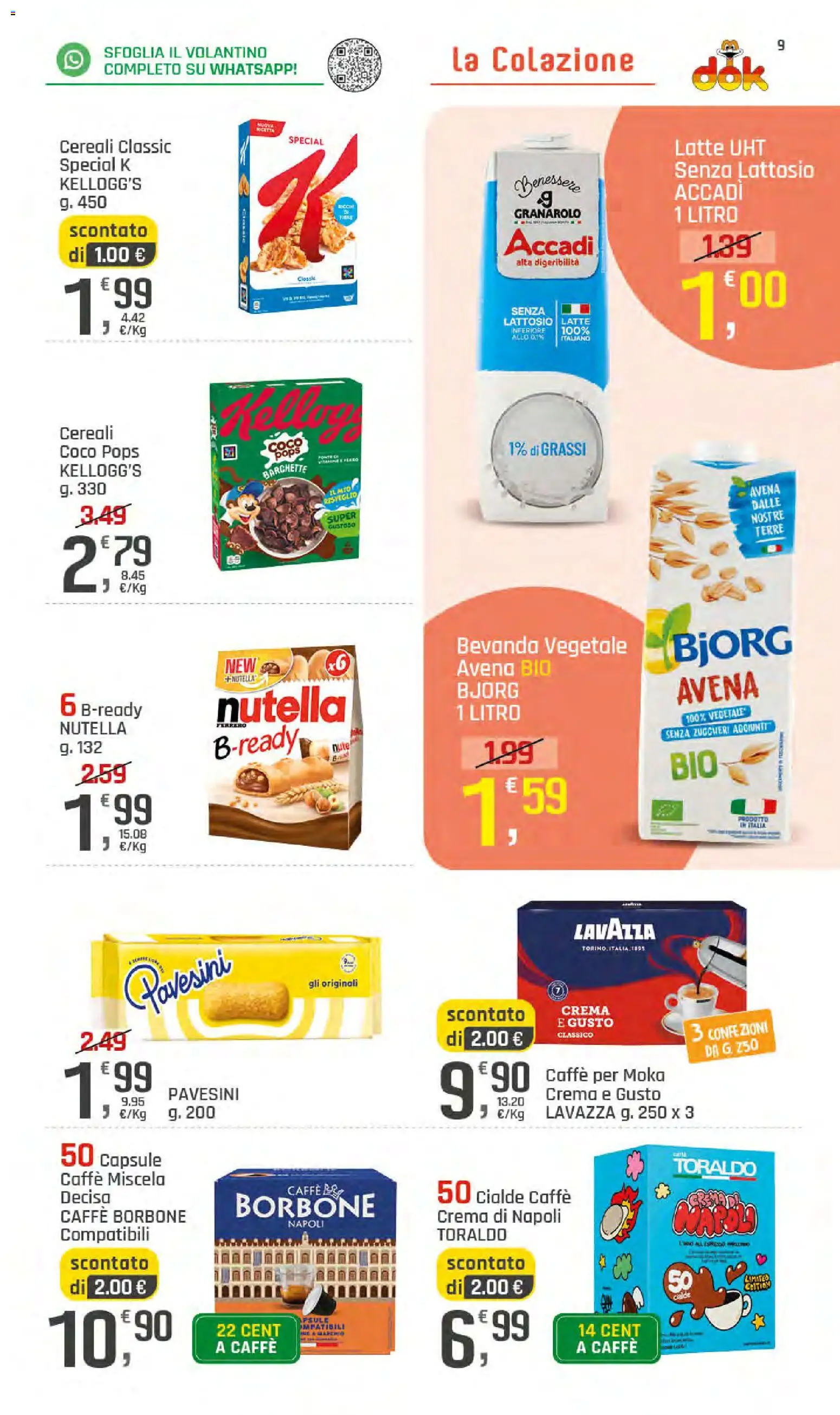 Volantino DOK del 28.05.2026 | Pagina: 9 | Prodotti: Cereali, Latte, Nutella, Lavazza