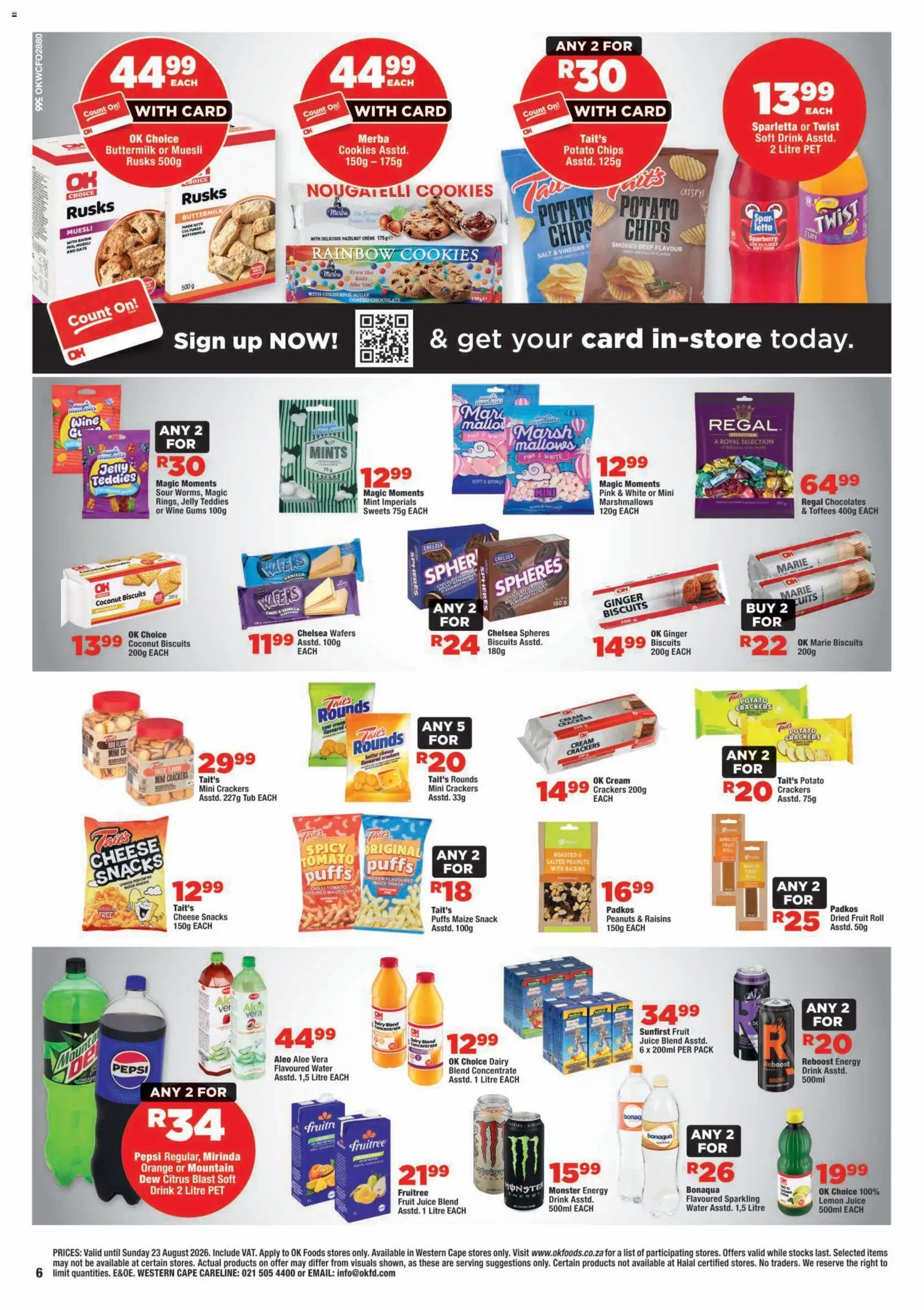New OK Foods catalogue – valid from 12/08/2026 | Page: 6 | Products: Juice, Chips, Cookies, Raisins