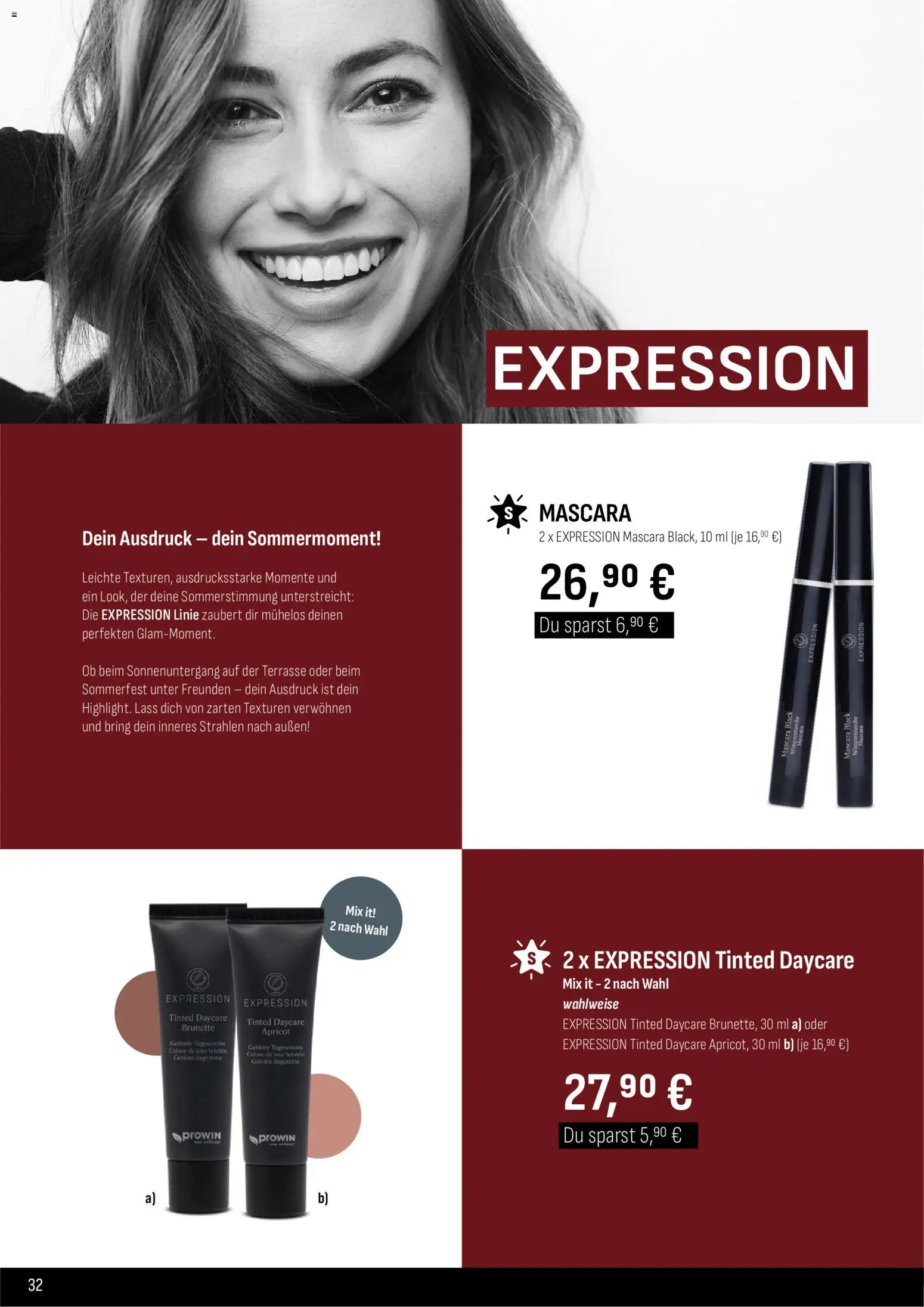 Katalog ProWin New Wellness April / September 2026 – gültig ab 01.04.2026 | Seite: 32 | Produkte: Wimperntusche, Creme, Mascara, Tagescreme