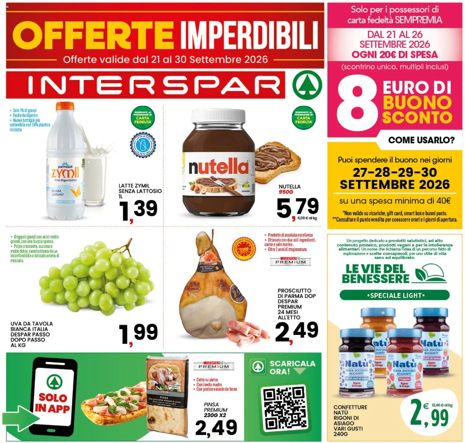Volantino Interspar del 21/09/2026 | Pagina: 1 | Prodotti: Sale, Latte, Uva, Carne