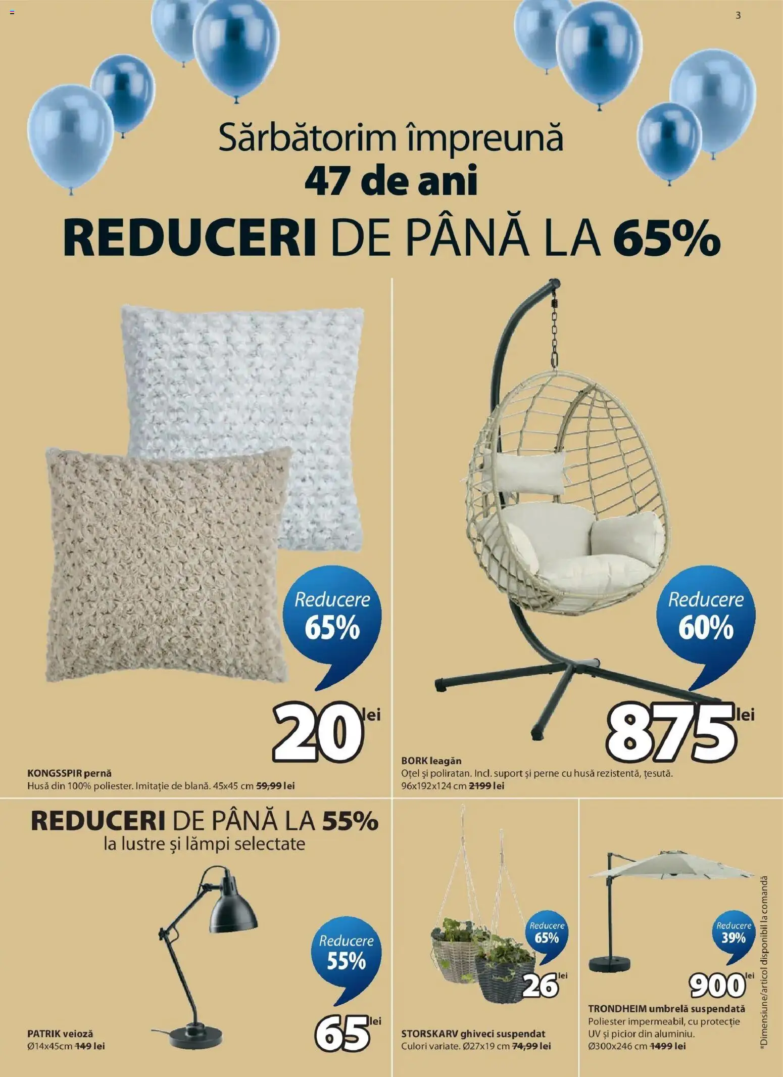 Noul catalog JYSK – valabil de la 25.03.2026 | Pagină: 3 | Produse: Umbrelă, Pernă, Ghiveci, Veioză