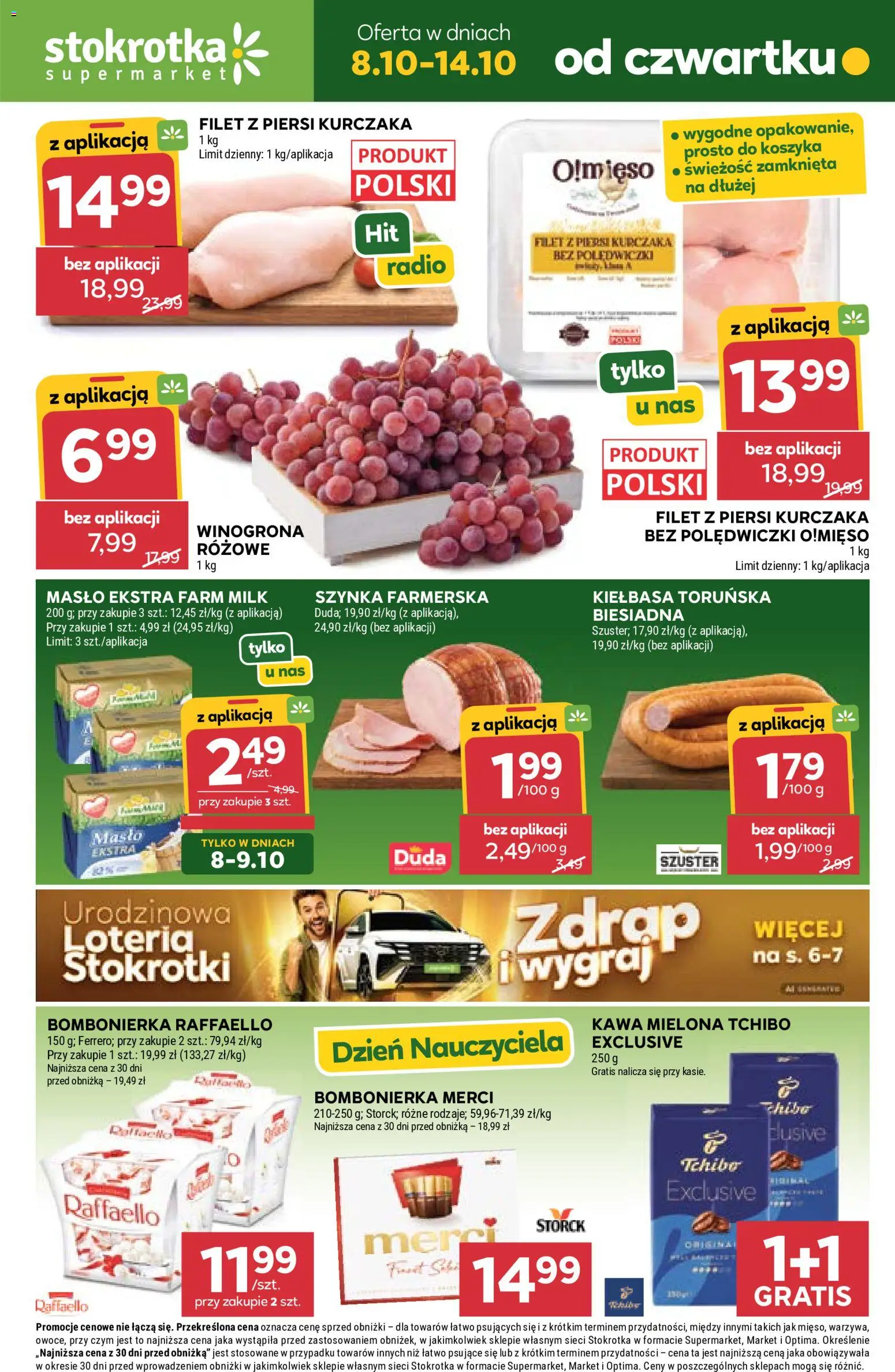 Stokrotka gazetka od 08.10.2026 | Strona: 1 | Produkty: Raffaello, Stokrotka, Merci, Polędwiczki