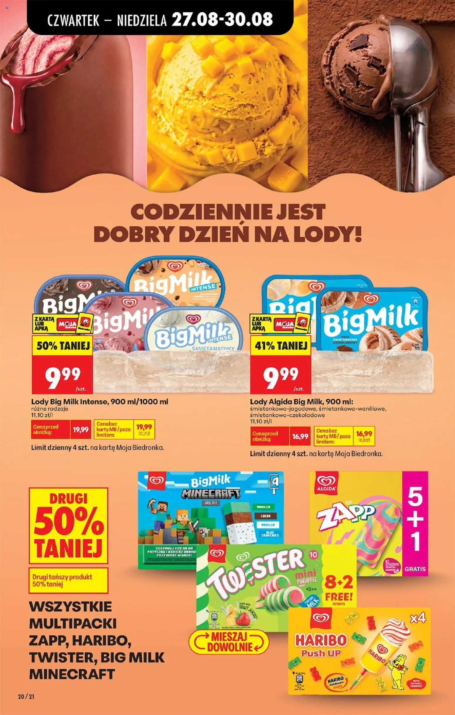 Biedronka gazetka od czwartku od 27.08.2026 | Strona: 22 | Produkty: Karta, Big Milk, Lody Algida, Lody