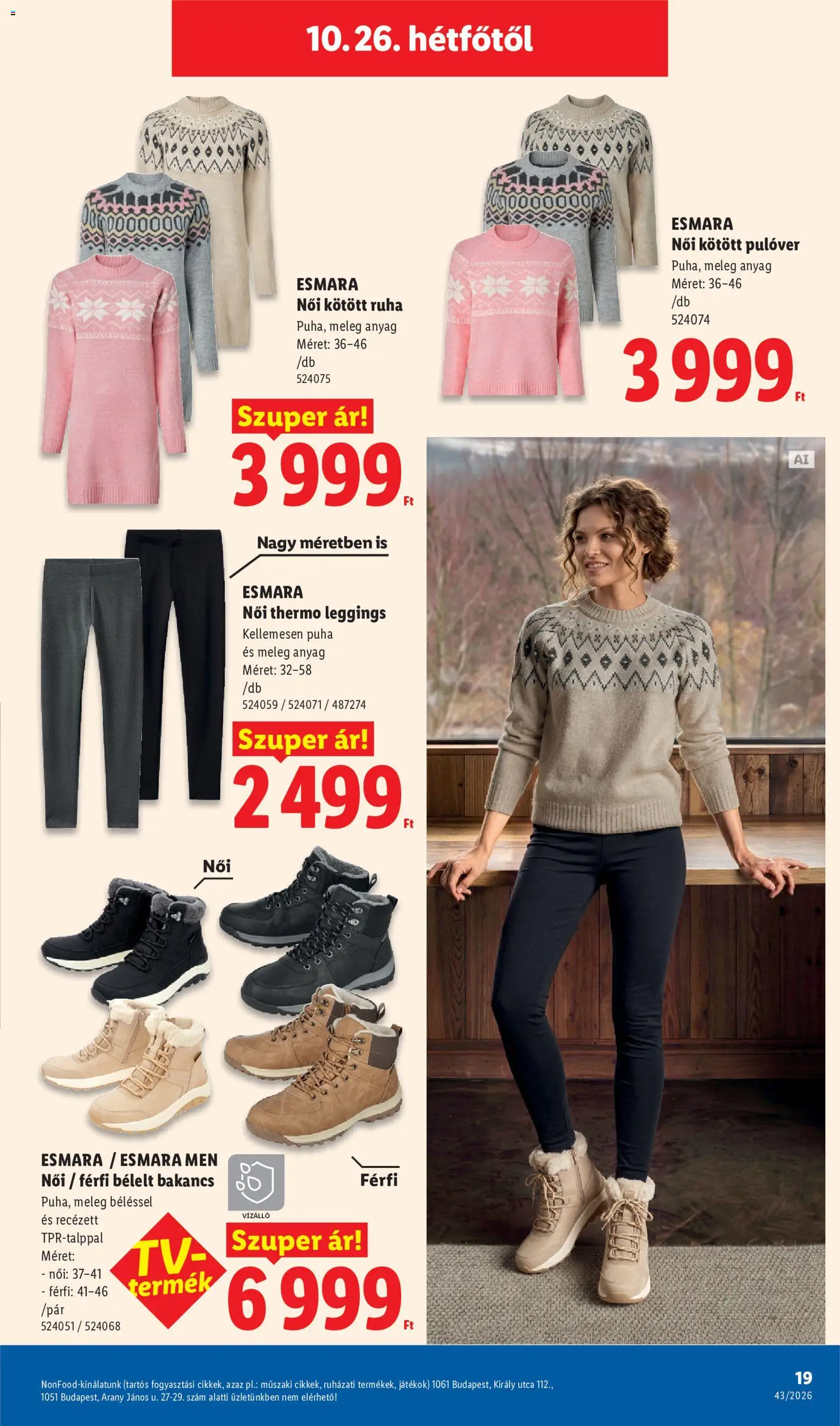 Lidl akciós ujság - amely érvényes a következő dátumtól: 2026.10.22. | Oldal: 19 | Termékek: Bakancs, Ruha, Pulóver, Leggings