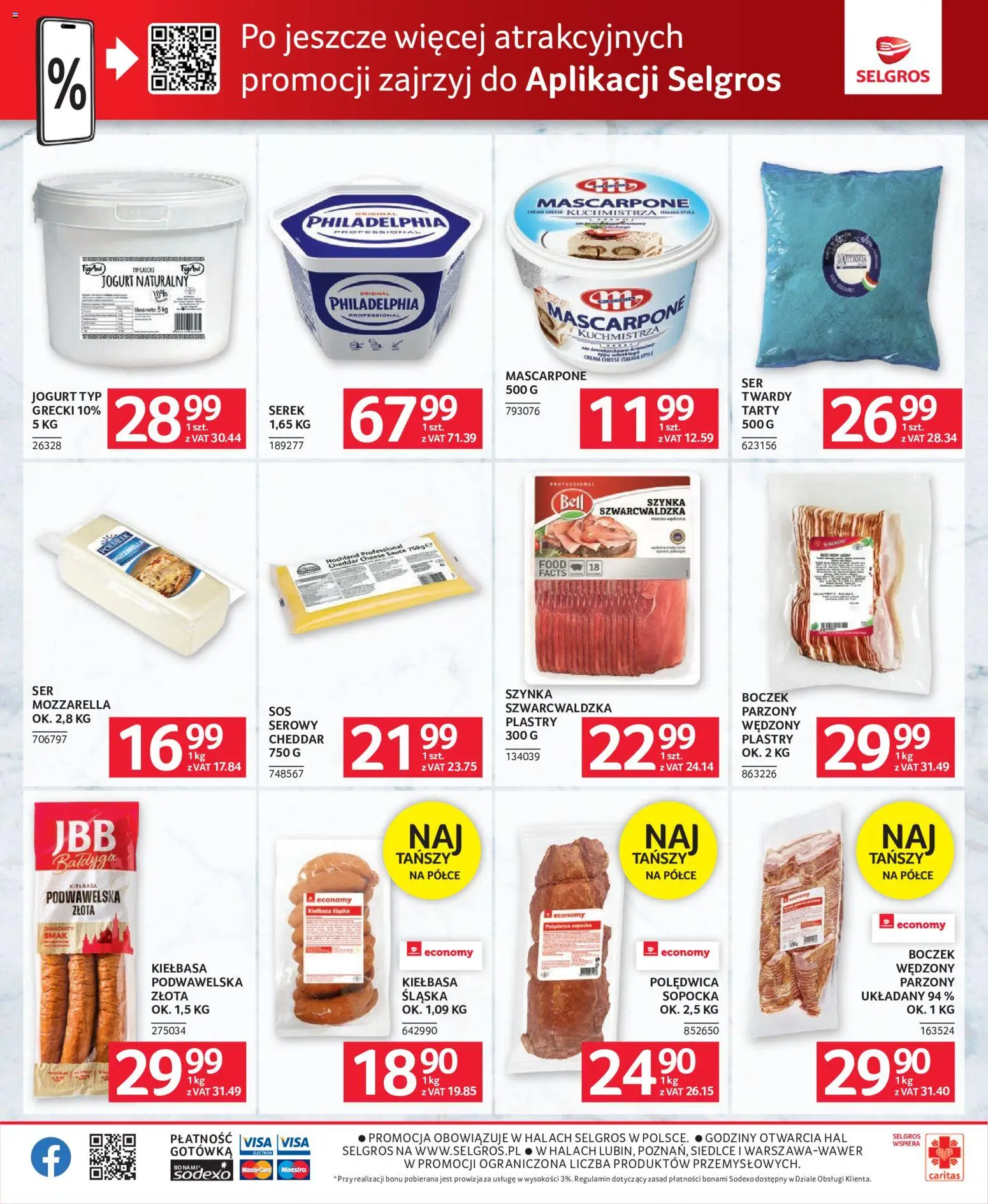 Selgros cash&carry gazetka - Oferta dla gastronomii od 21.05.2026 | Strona: 8 | Produkty: Serek, Kiełbasa podwawelska, Szynka szwarcwaldzka, Cheddar