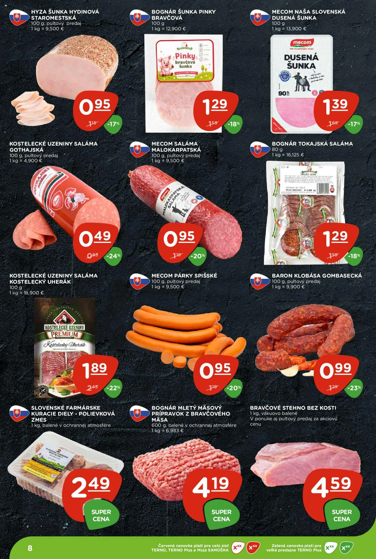 Nové Terno akcie – leták je platný od 15.10.2026 | Strana: 8 | Produkty: Saláma, Šunka, Klobása, Bravčové stehno