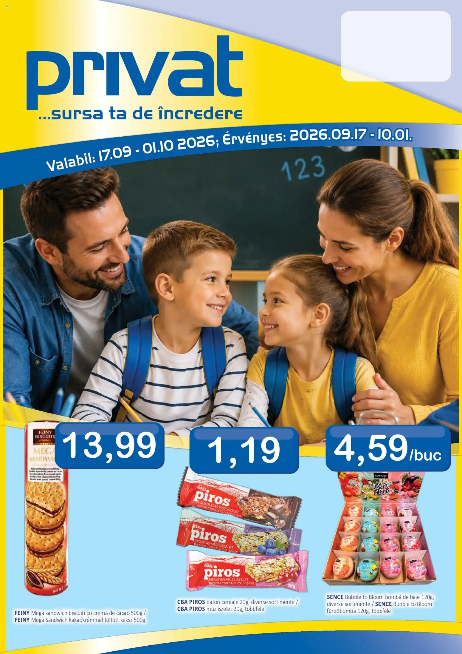 Noul catalog CBA – valabil de la 17.09.2026 | Pagină: 1 | Produse: Cremă, Crema de cacao, Baton cereale, Biscuiți