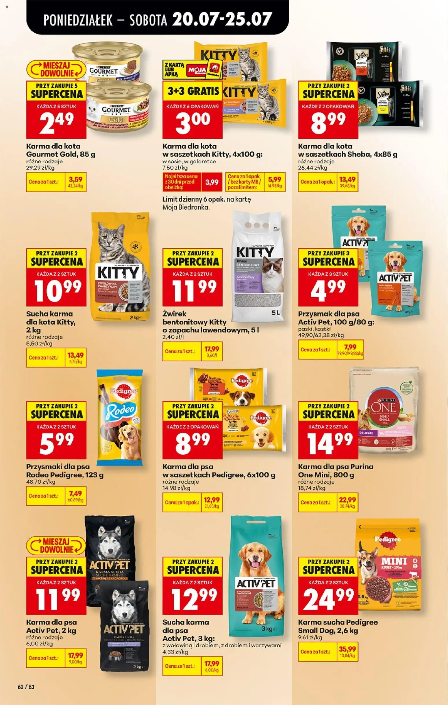 Biedronka gazetka od poniedziałku od 20.07.2026 | Strona: 84 | Produkty: Karta, Karma dla kota, Sucha karma dla psa, Żwirek bentonitowy