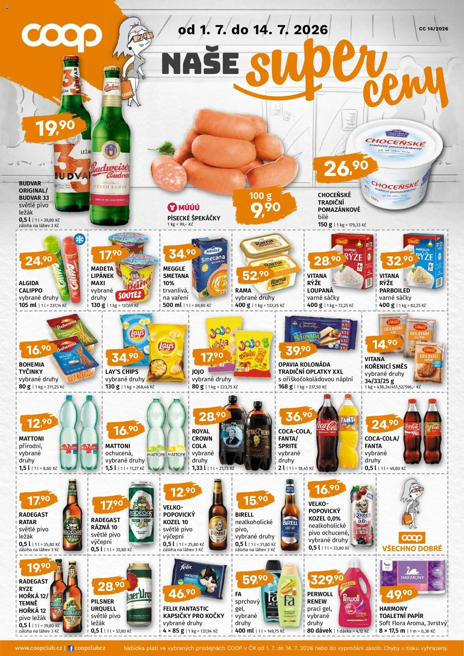 Terno leták - COOP naše super ceny od 01.07.2026 | Strana: 1 | Produkty: Pivo, Rama, Perwoll, Cola