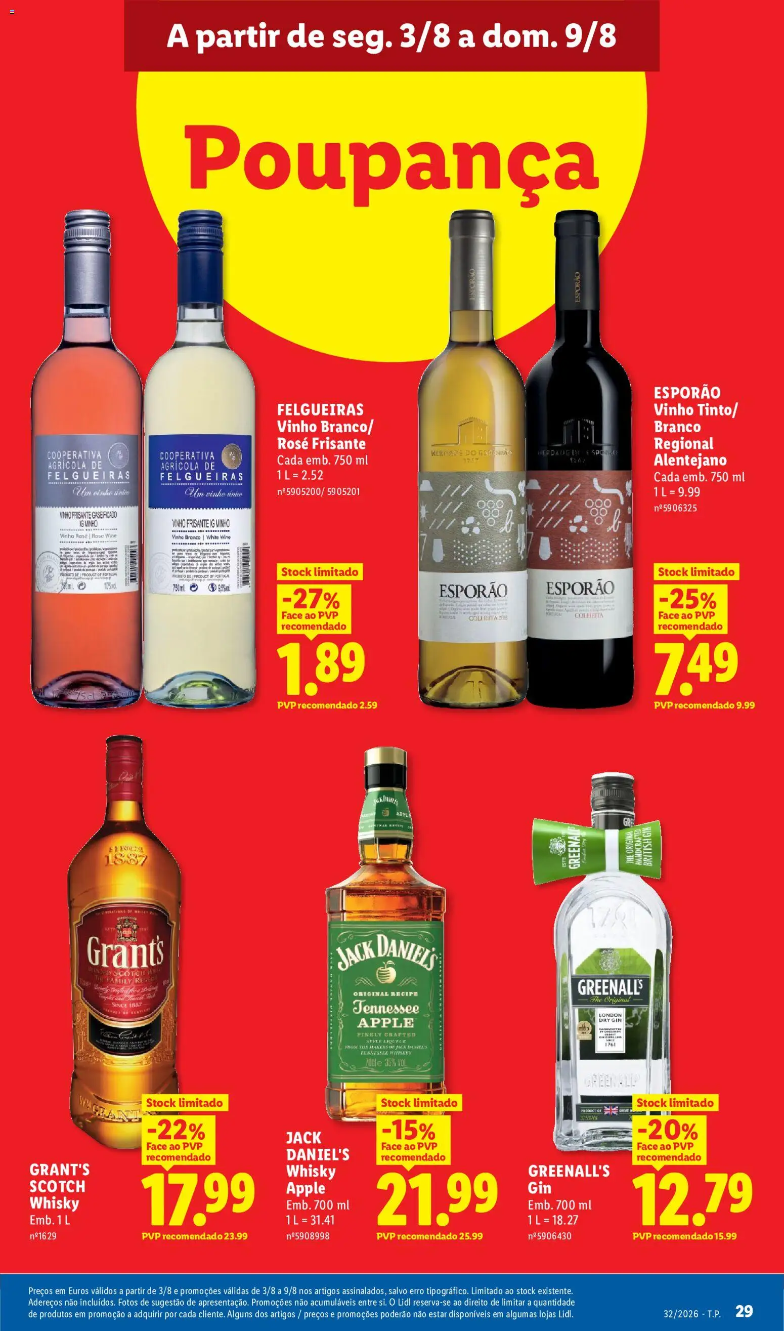 Lidl folheto │ válido de 03/08/2026 | Página: 29 | Produtos: Whisky, Whisky Grant's, Vinho, Gin