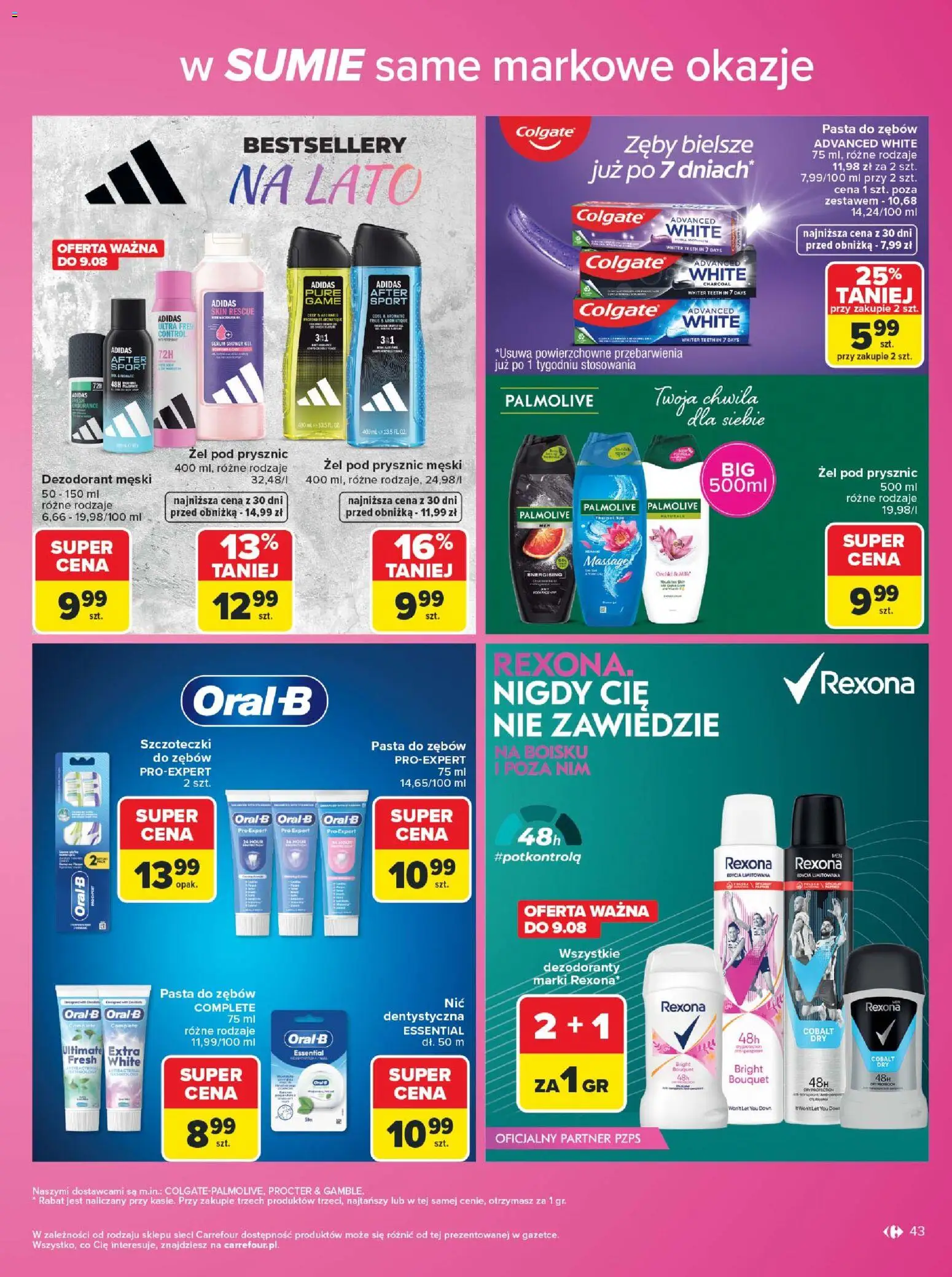 Carrefour gazetka - Same markowe okazje od 03.08.2026 | Strona: 43 | Produkty: Prysznic, Żel pod prysznic, Dezodorant, Pasta do zębów