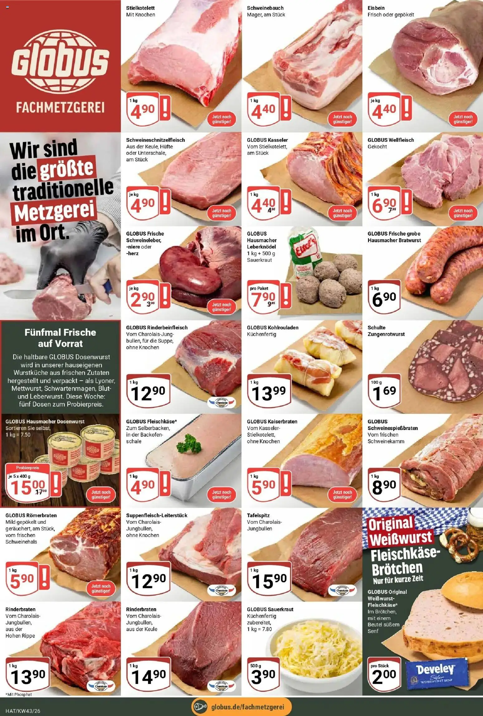 Globus Prospekt Hattersheim (ab 19.10.2026) » Angebote online | Seite: 9 | Produkte: Leberknödel, Rinderbraten, Schweinebauch, Weißwurst