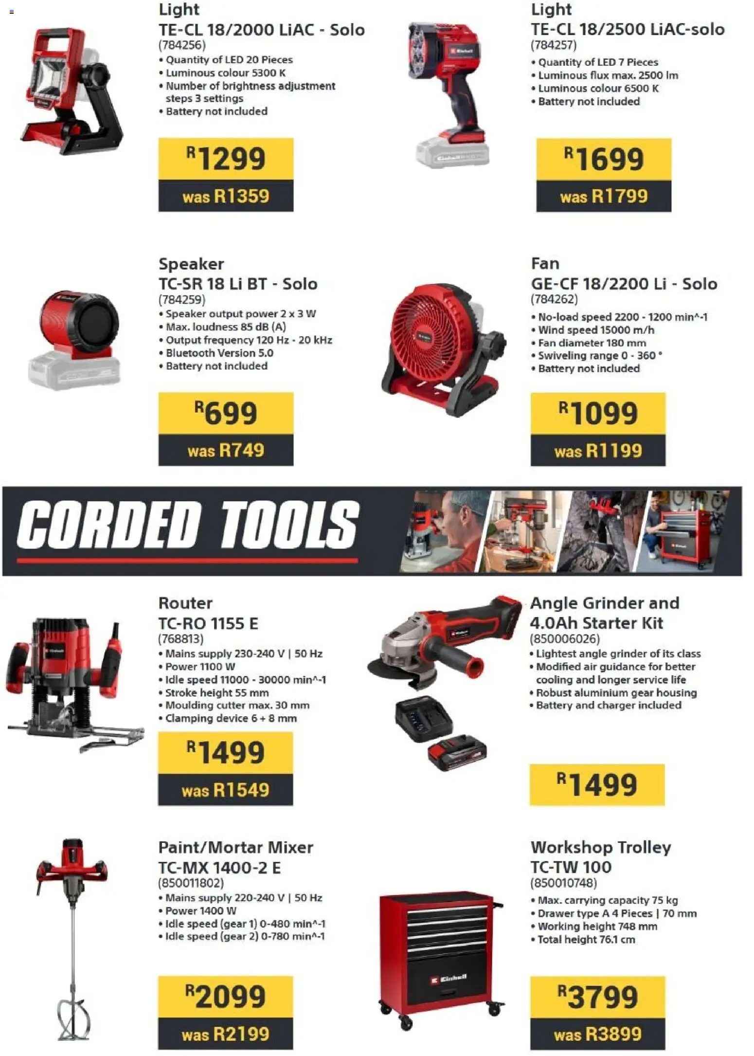 New Builders catalogue – valid from 01/09/2026 | Page: 5 | Products: Cutter, Mixer, Light, Angle grinder