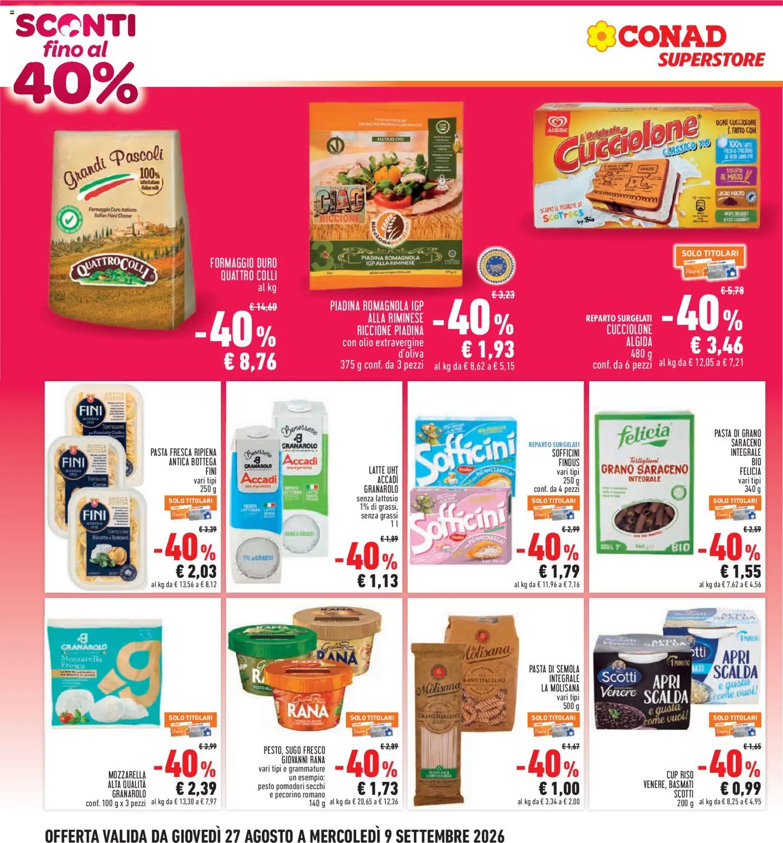Volantino Conad del 27/08/2026 | Pagina: 2 | Prodotti: Piadina, Ricotta, Sugo, Formaggio duro