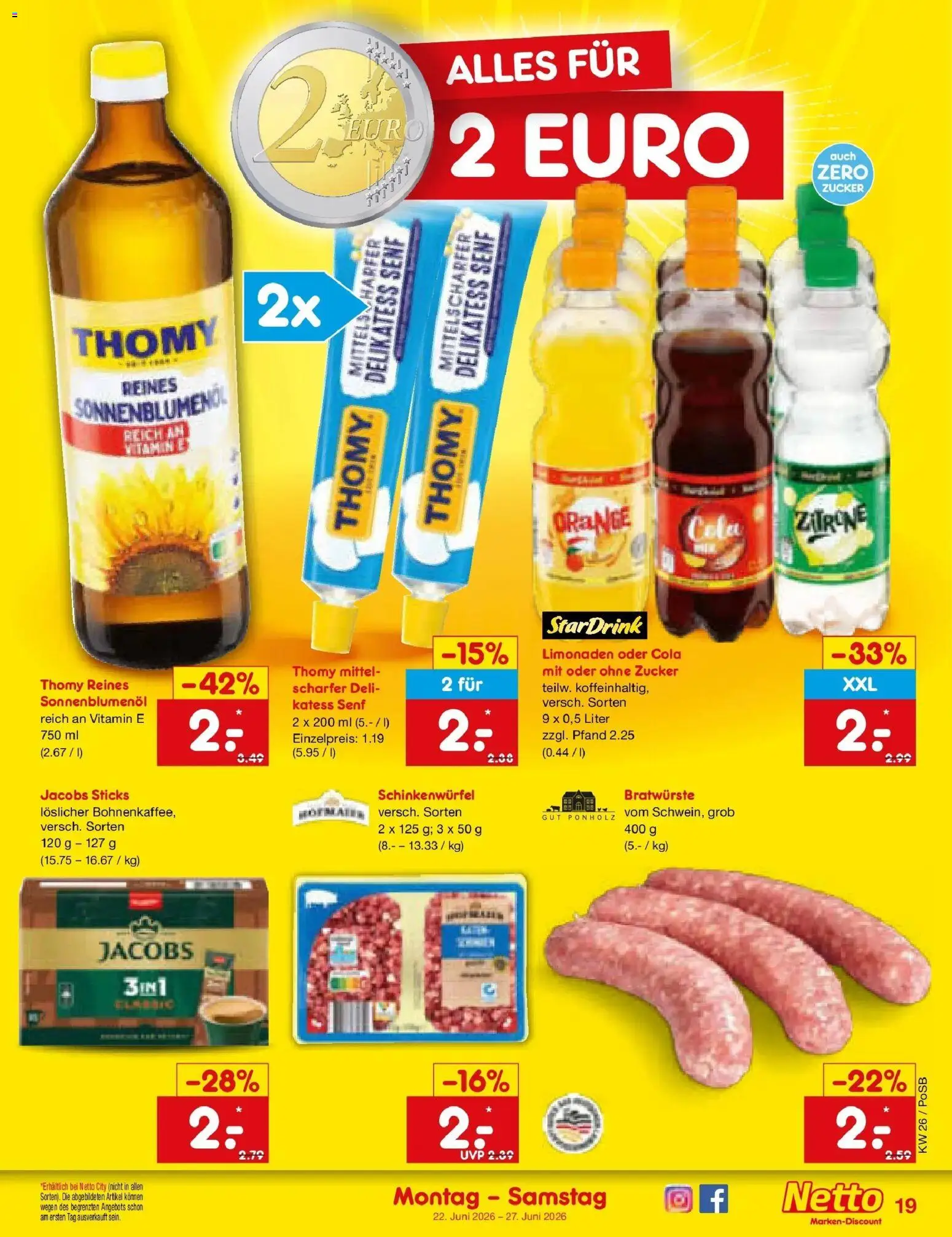 Netto Marken-Discount Prospekt Regensburg – gültig ab 21.06.2026 | Seite: 23 | Produkte: Cola, Sonnenblumenol, Zucker, Zitrone