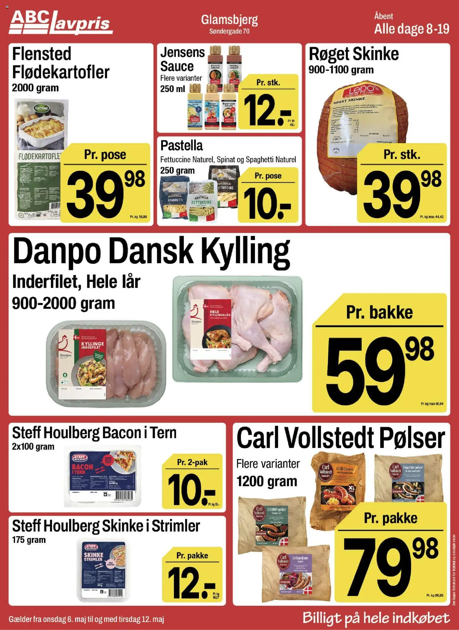 Abc Lavpris tilbudsavis – gyldig fra 06.05.2026 | Side: 5 | Produkter: Pølser, Skinke, Spaghetti, Bacon