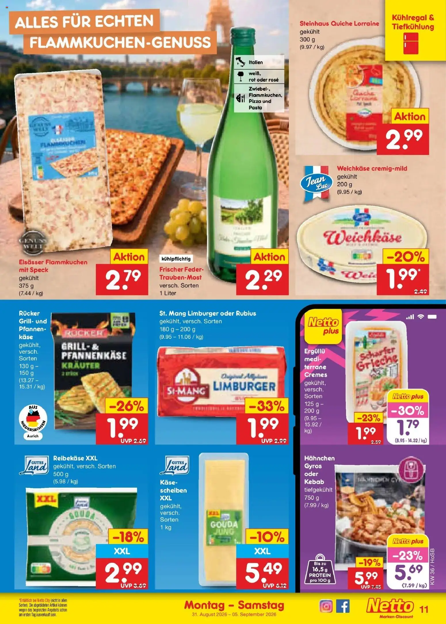 Netto Marken-Discount Prospekt Hannover (ab 31.08.2026) » Angebote | Seite: 13 | Produkte: Grill, Hahnchen, Gouda, Pasta