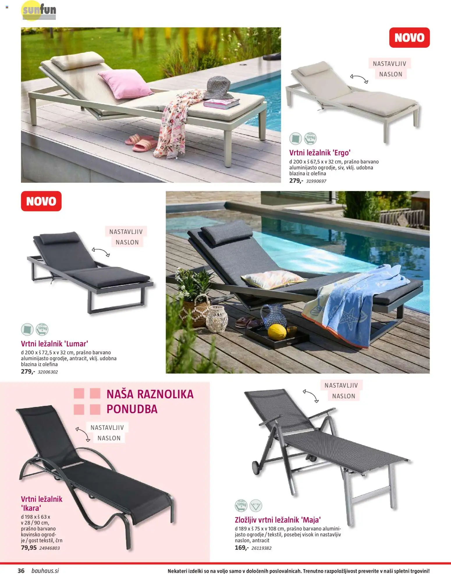Novi Bauhaus katalog ponudbe – veljaven od 28.09.2026 | Stran: 36 | Izdelki: Ležalnik, Blazina