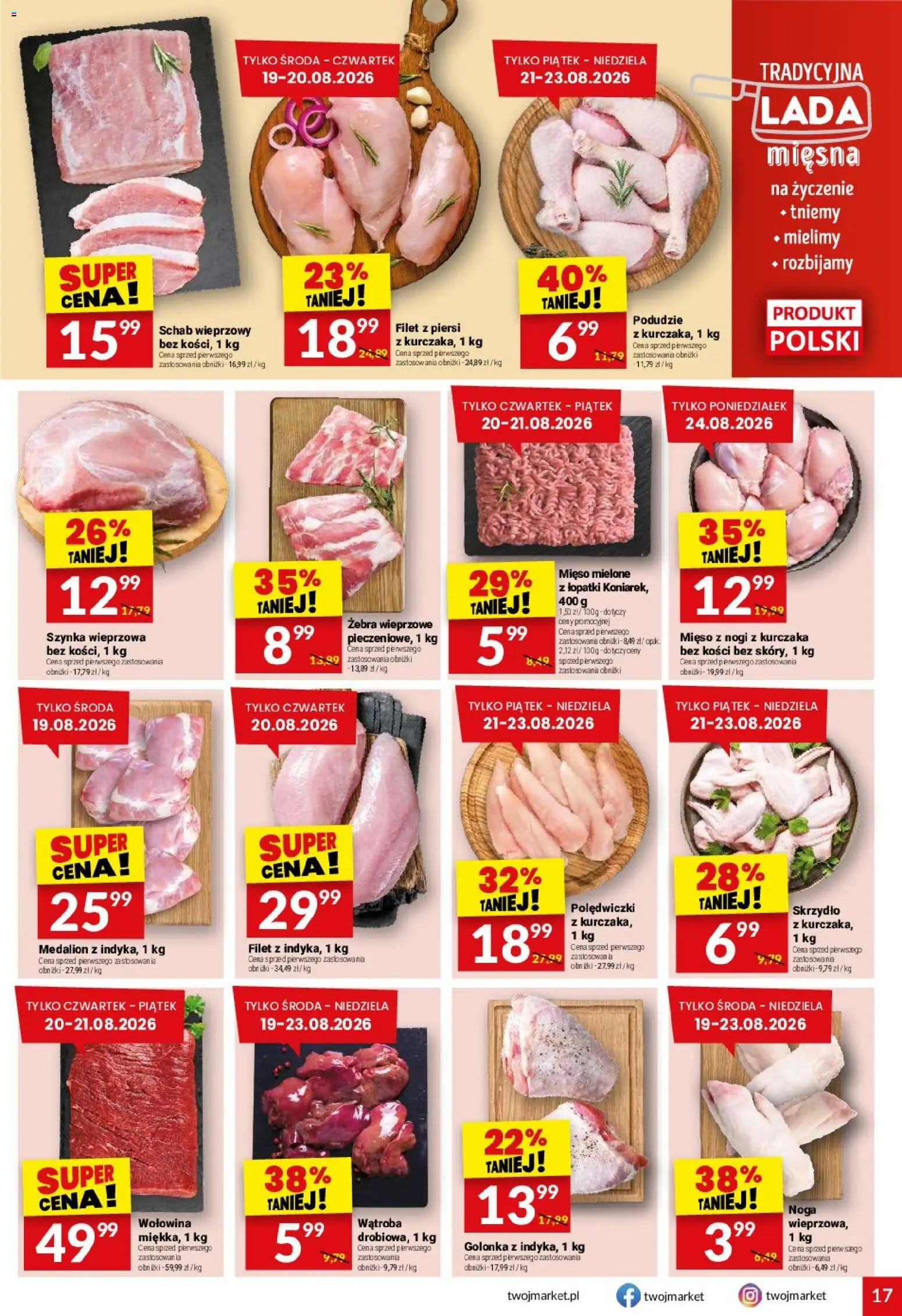Twój Market gazetka od 19.08.2026 | Strona: 17 | Produkty: Mięso, Filet, Mięso mielone z łopatki, Wołowina
