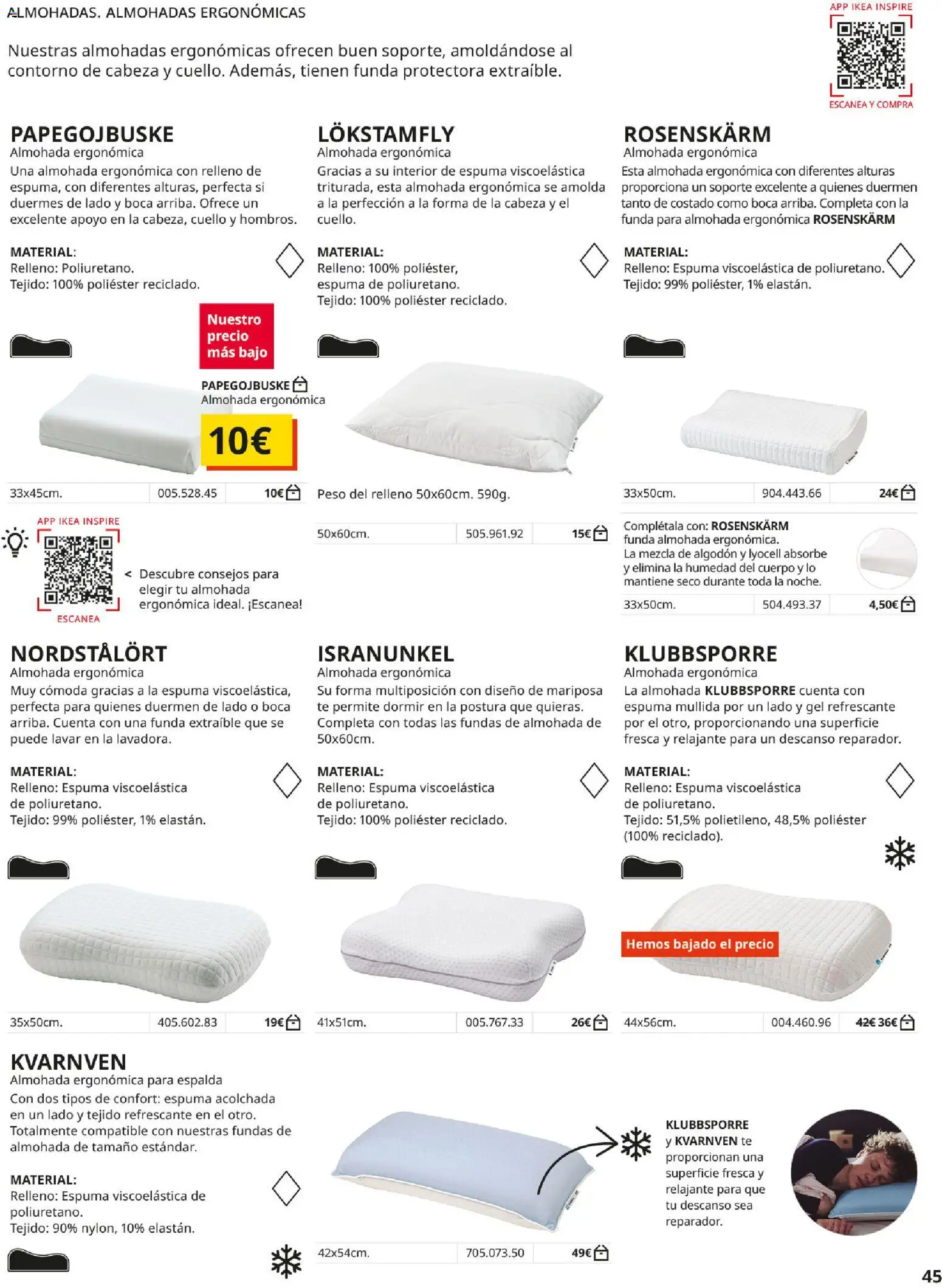 IKEA - Confort │ válido desde el 01/09/2026 | Página: 45 | Productos: Gel refrescante, Espuma, Algodón, Almohada