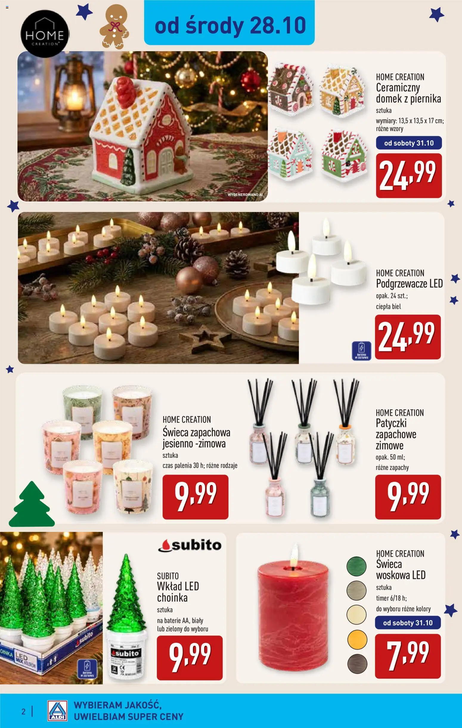 Aldi gazetka - Katalog dekoracyjny od 28.10.2026 | Strona: 2 | Produkty: Choinka, Świeca, Baterie, Podgrzewacze
