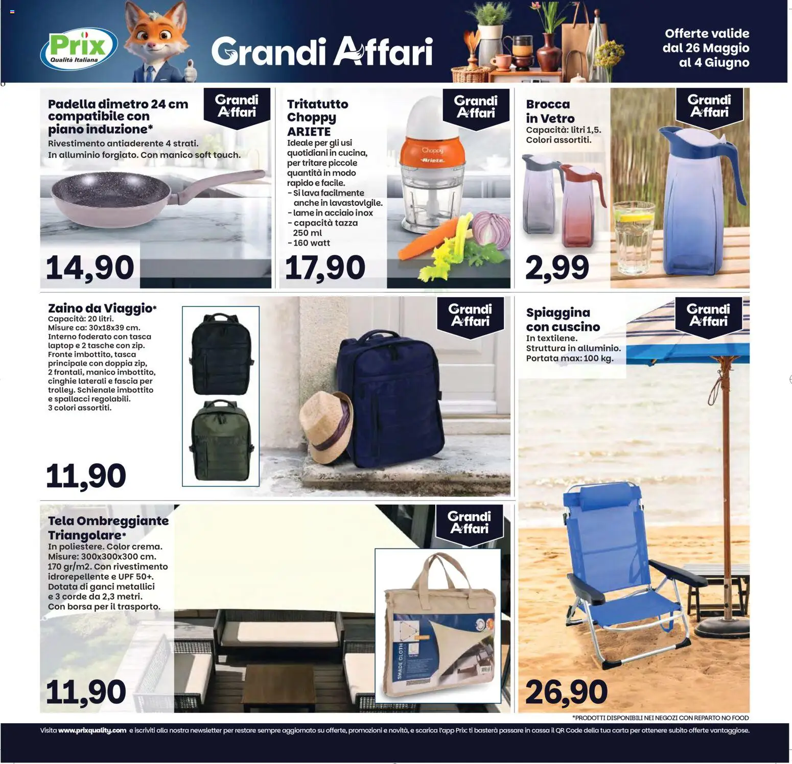 Volantino Prix del 26.05.2026 | Pagina: 23 | Prodotti: Tritatutto, Borsa, Padella, Cuscino